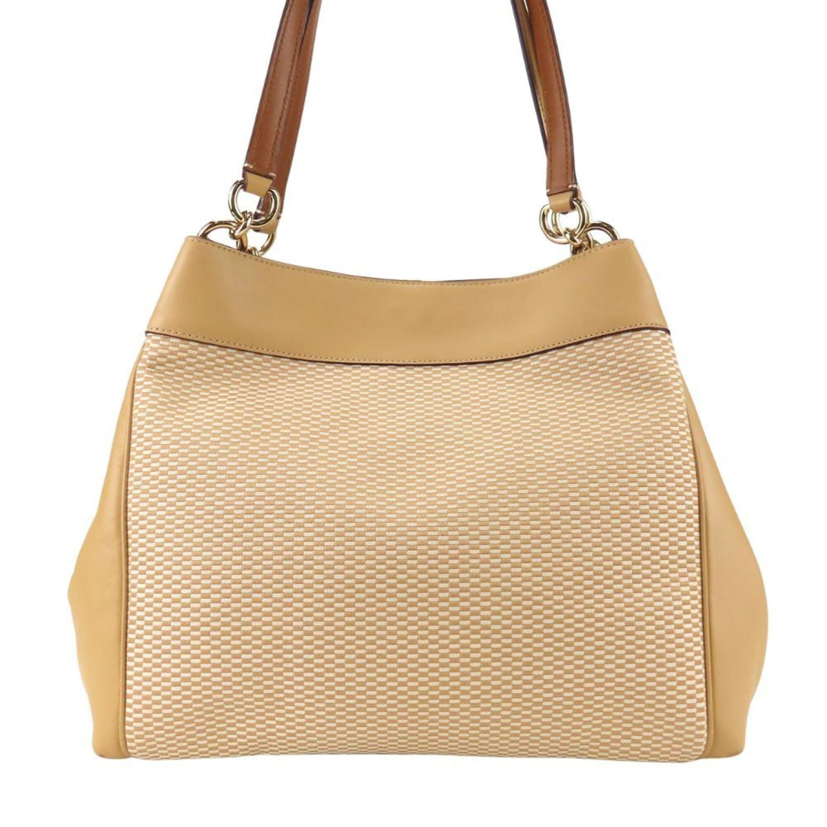 Coach Beige Ivory Canvas Leather Tote Bag (Pre-Owned)