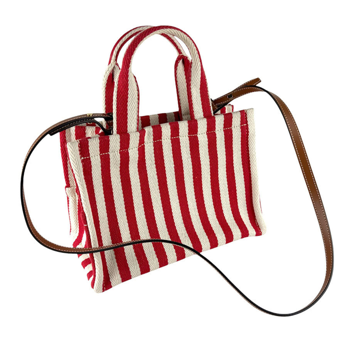 Celine Brown Red Color White Canvas Leather Handbag Shoulder Bag (Pre-Owned)