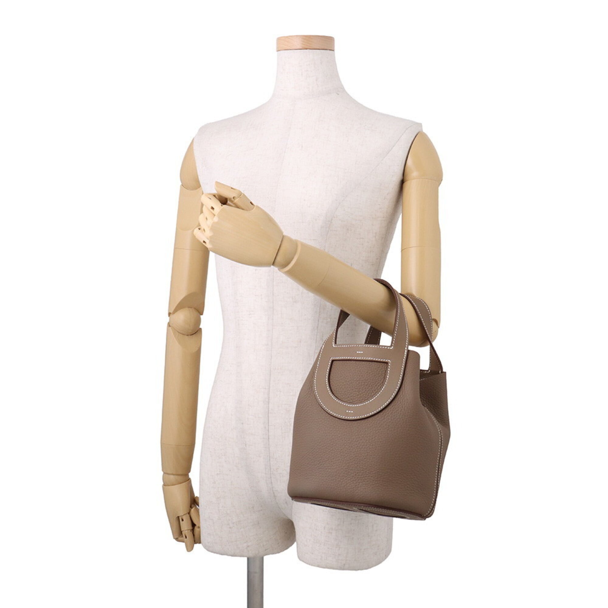 Hermes Etoupe Gray Taurillon Clemence Leather Swift Leather Tote Bag (Pre-Owned)