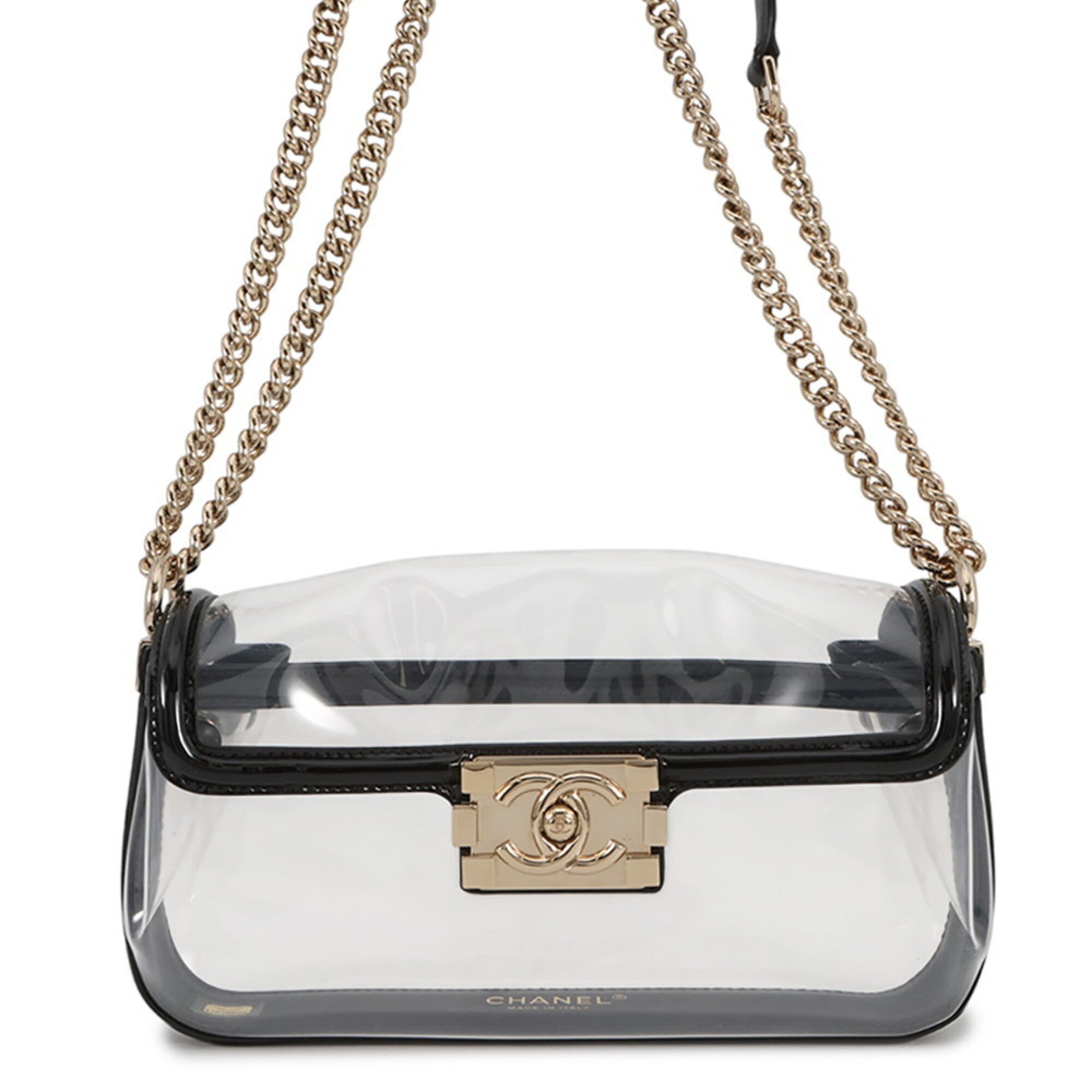 Chanel Black Clear Black Vinyl Handbag Shoulder Bag (Pre-Owned)