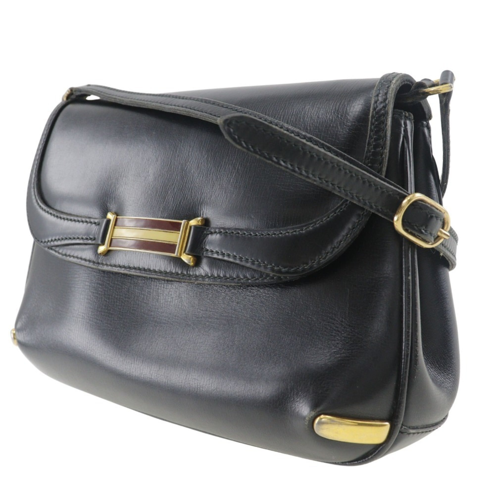 Gucci Sherry Line Black Leather Shoulder Bag (Pre-Owned)