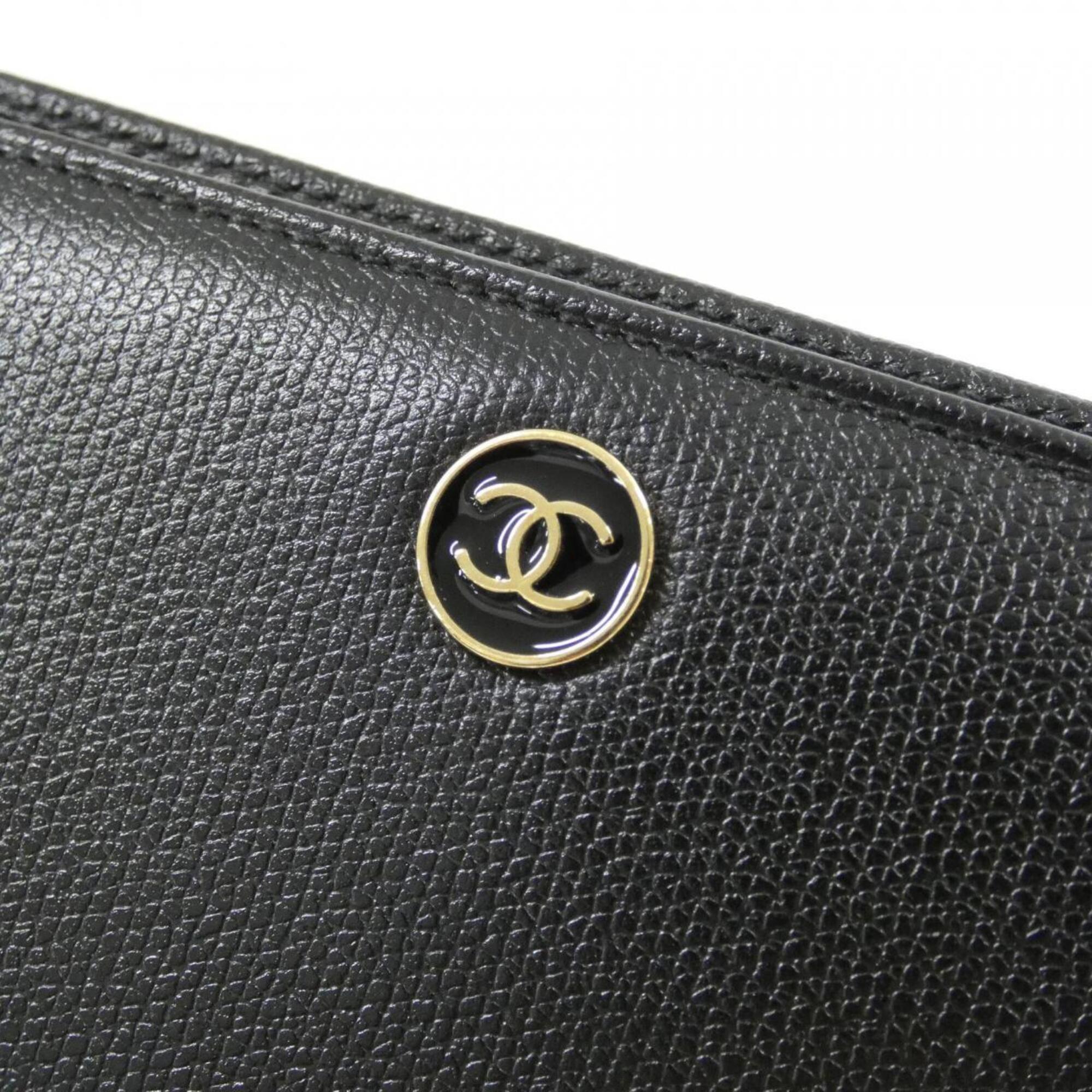 Chanel Black Leather Long Wallet (Bi-Fold) (Pre-Owned)