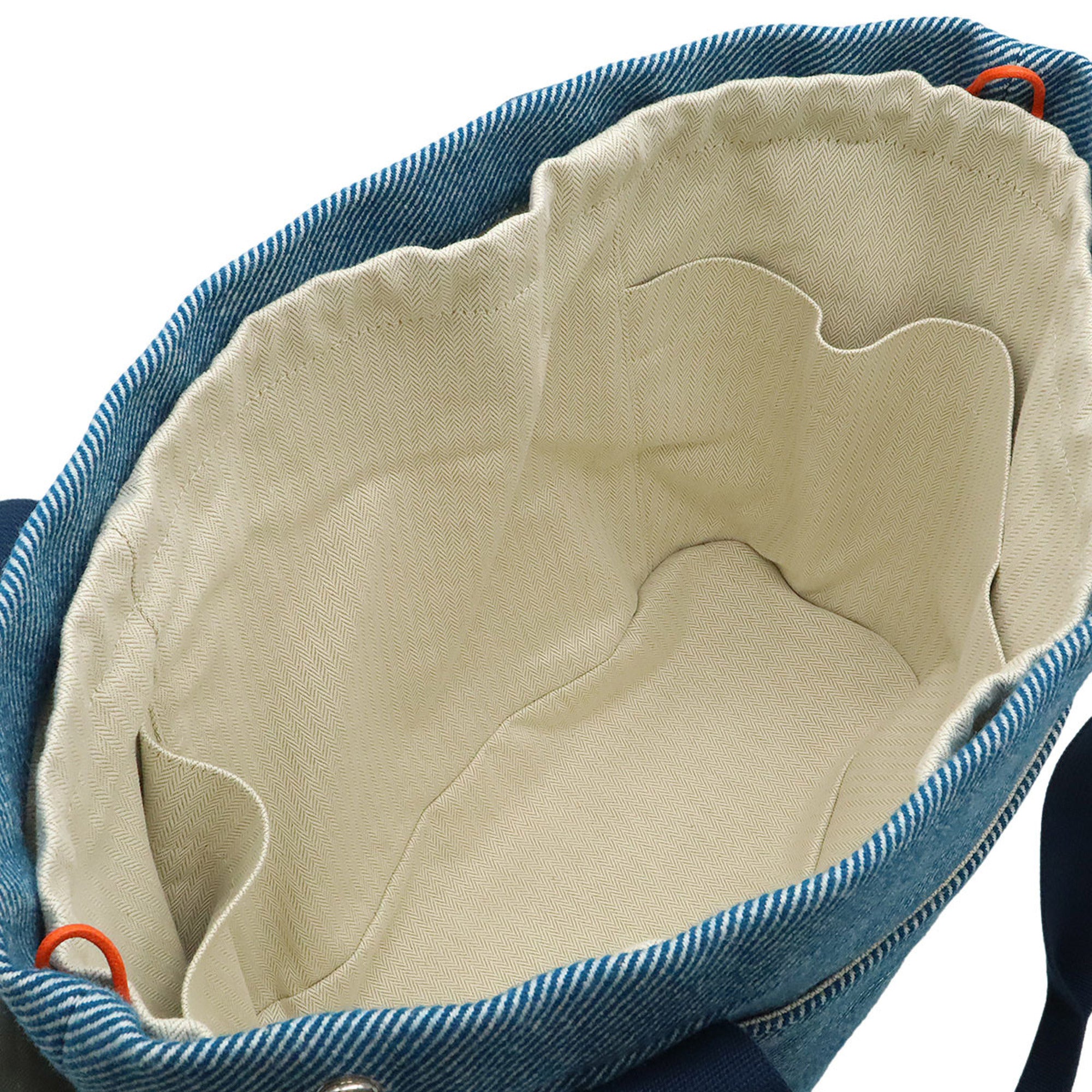 Hermes Blue Natural Wool Cotton Shoulder Bag Tote Bag (Pre-Owned)