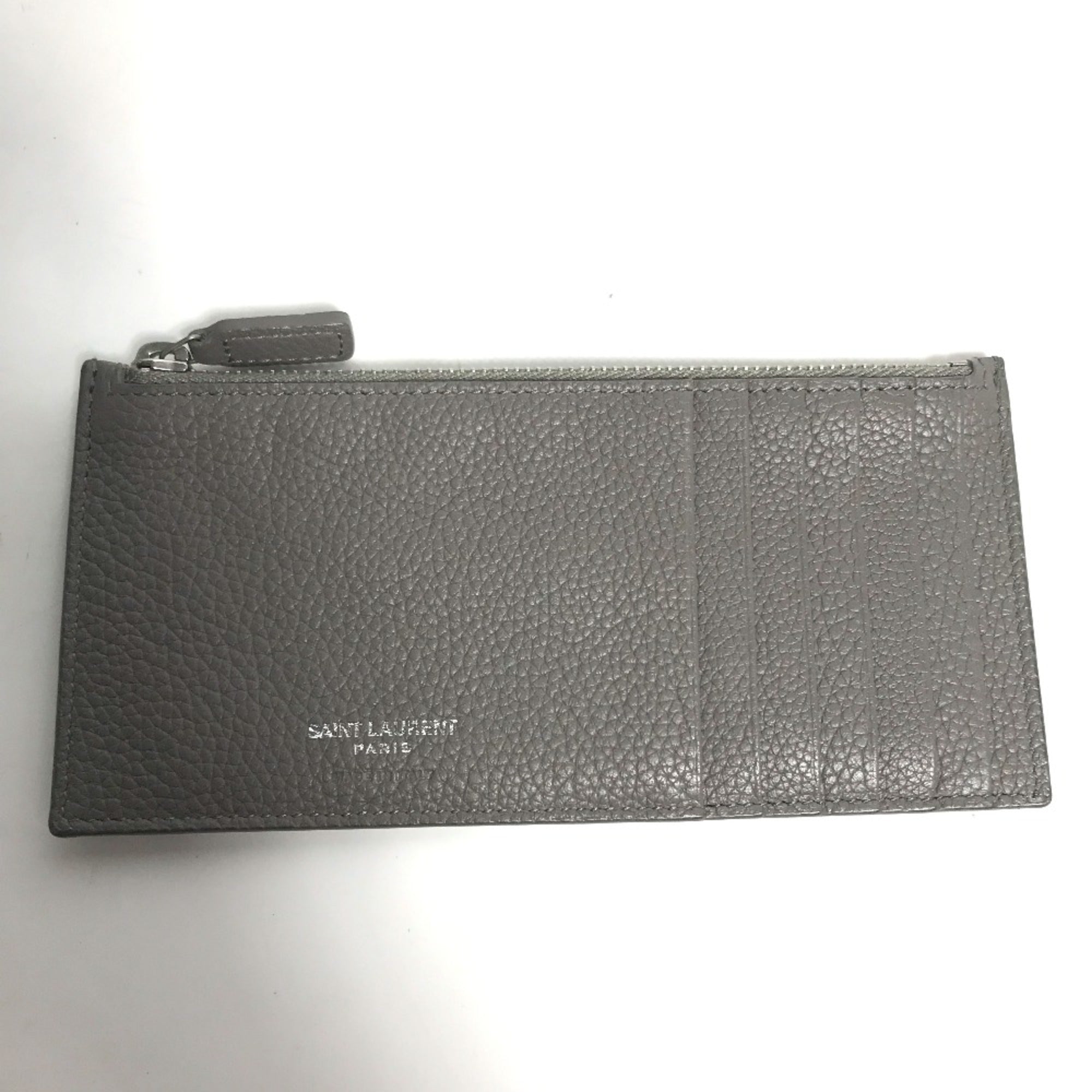 Yves Saint Laurent Gray Leather Long Wallet (Bi-Fold) (Pre-Owned)