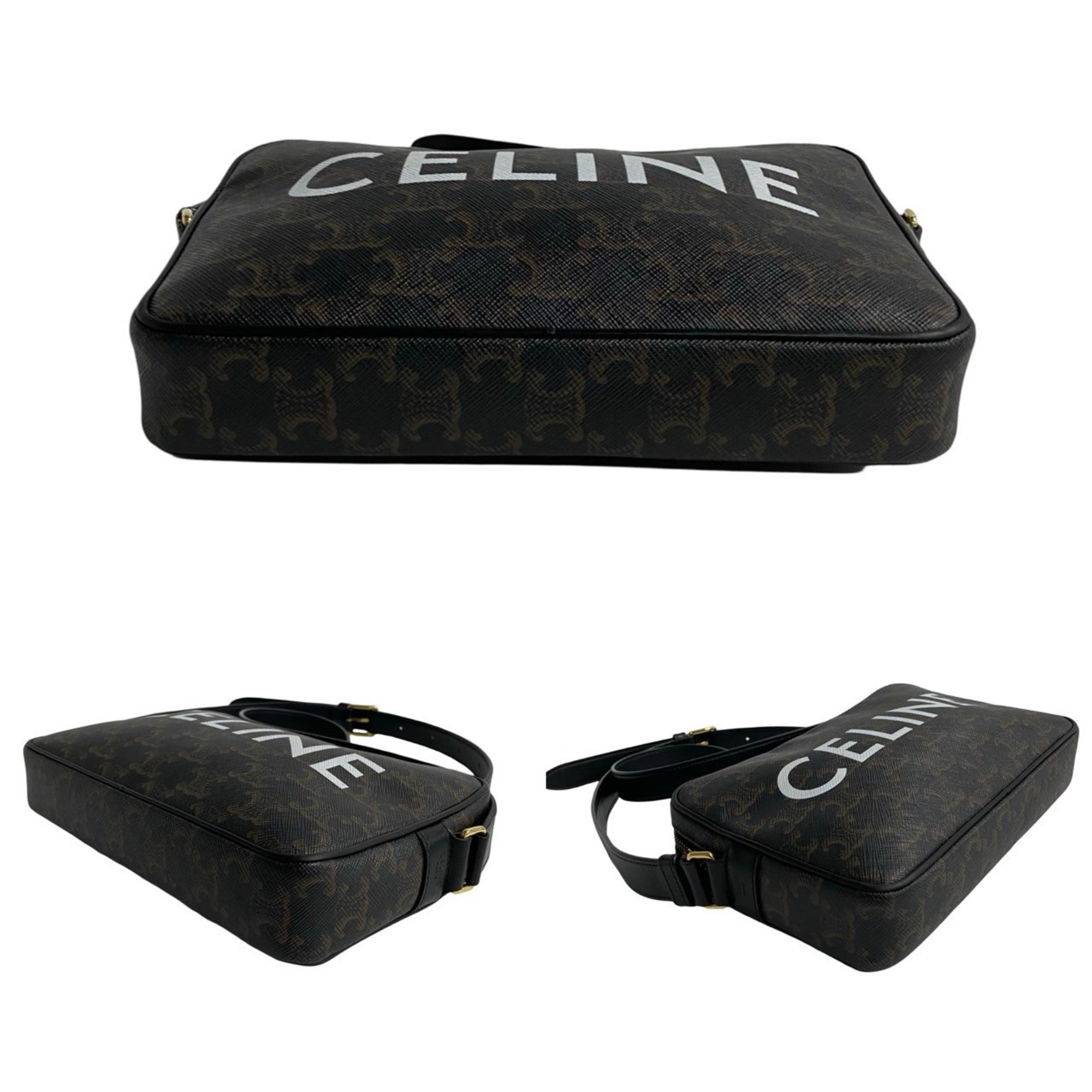 Celine Black Brown Leather Pvc Pochette Shoulder Bag (Pre-Owned)