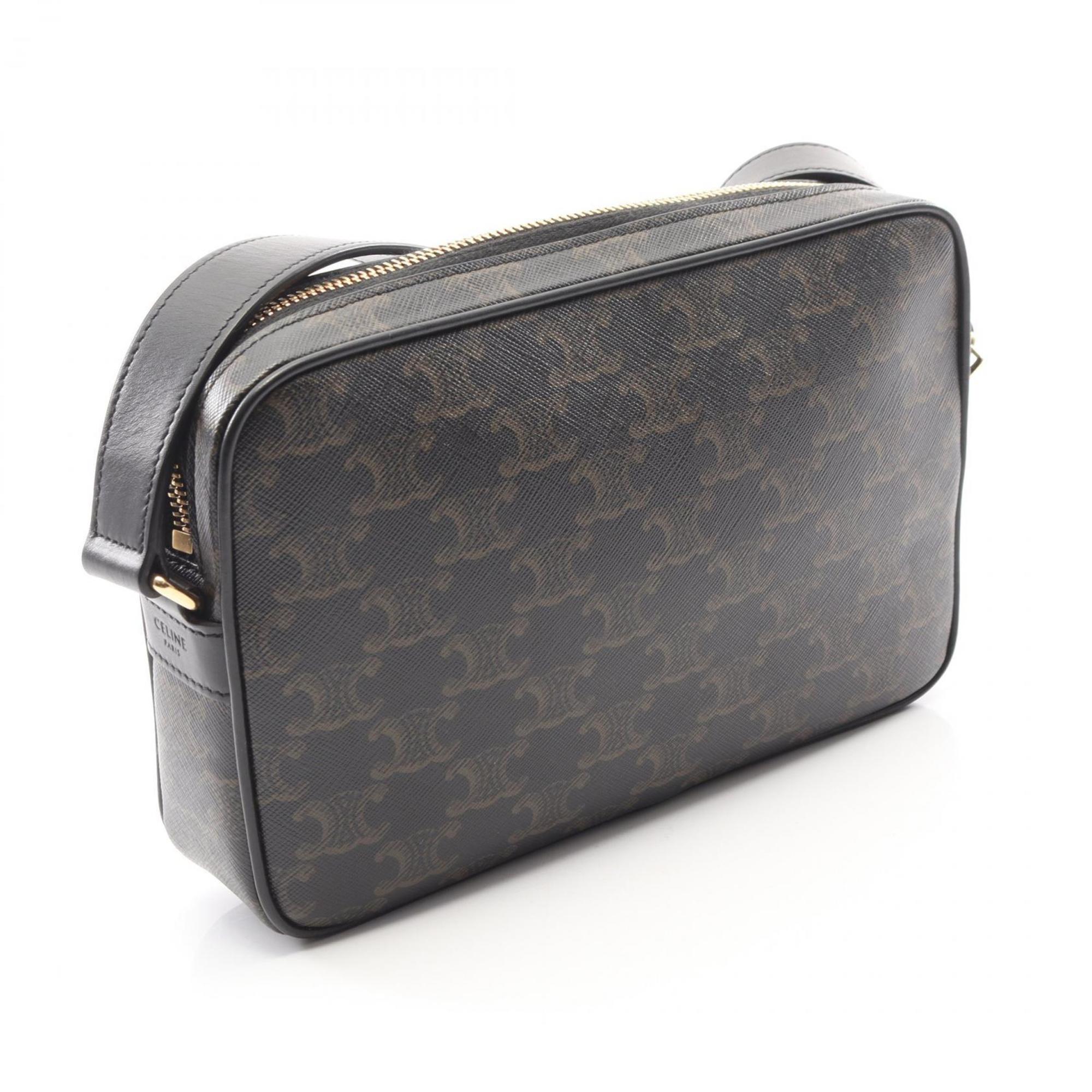 Celine Black Brown Coated Canvas Leather Handbag Messenger Bag Shoulder Bag (Pre-Owned)