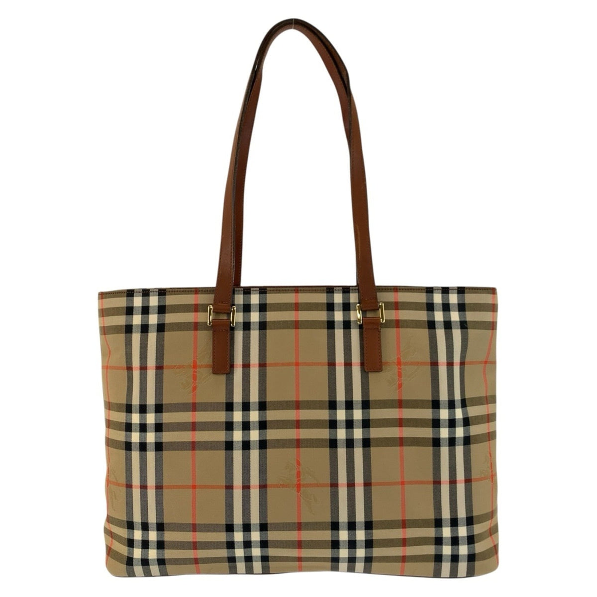 Burberry Beige Brown Canvas Leather Shoulder Bag Tote Bag (Pre-Owned)