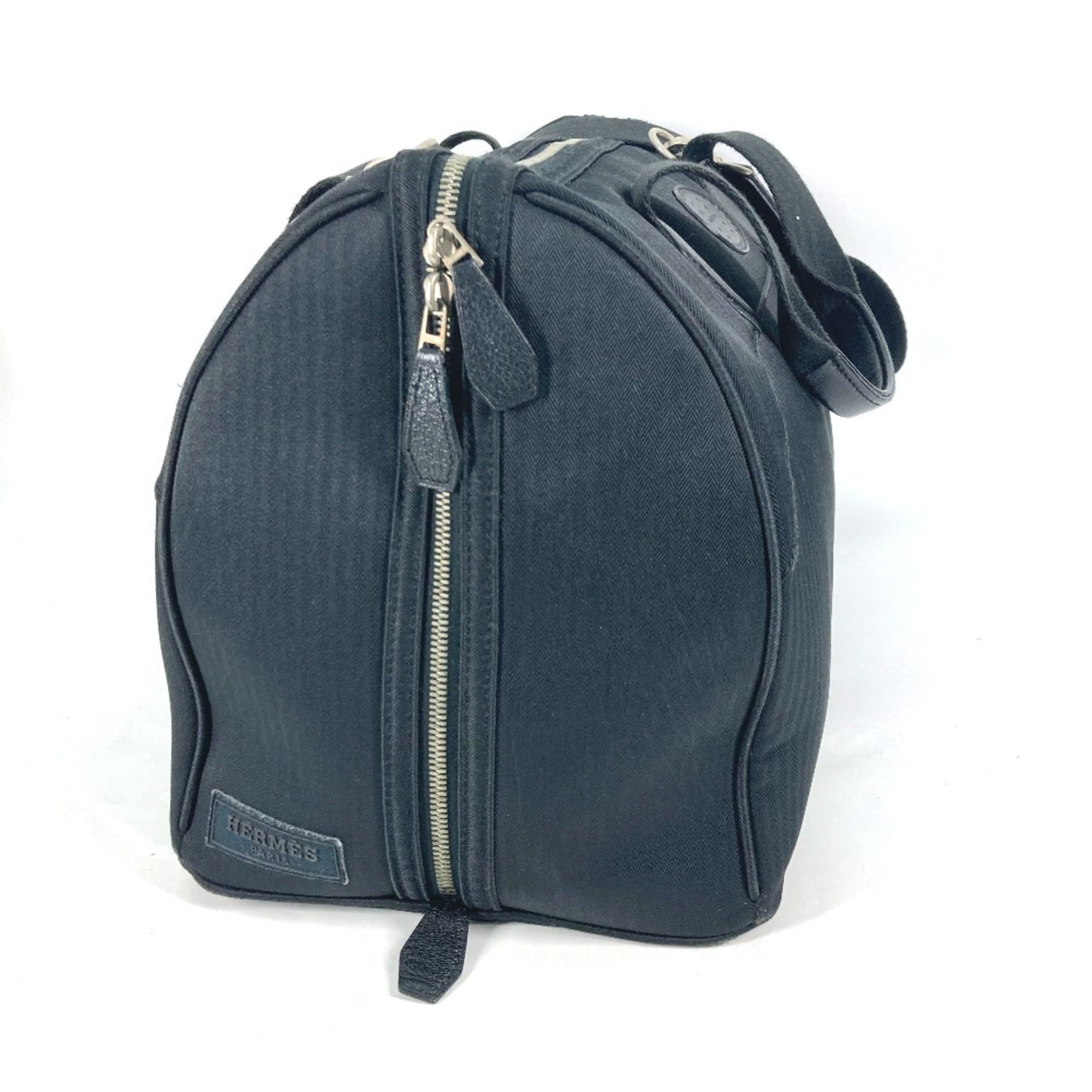 Hermes Black Canvas Leather Boston Bag Shoulder Bag (Pre-Owned)