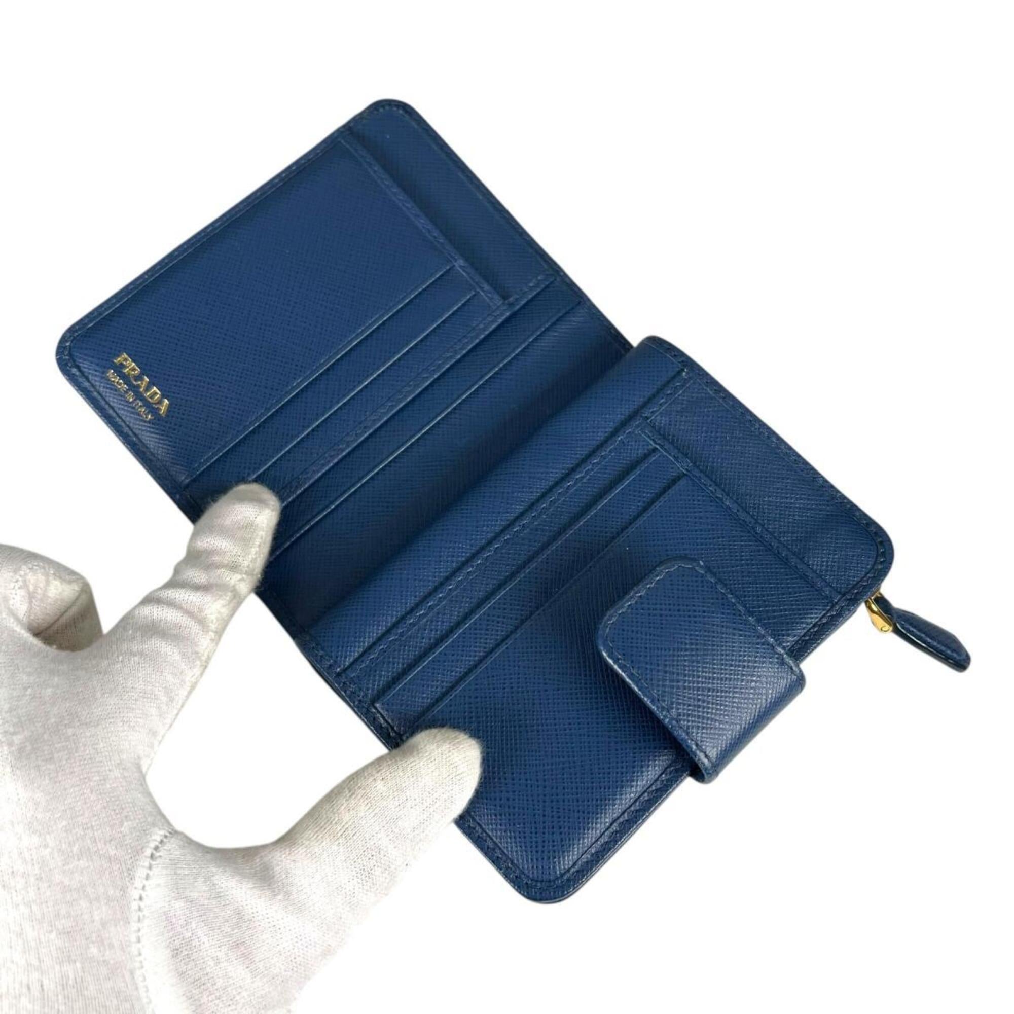 Prada Saffiano Blue Leather Wallet (Bi-Fold) (Pre-Owned)