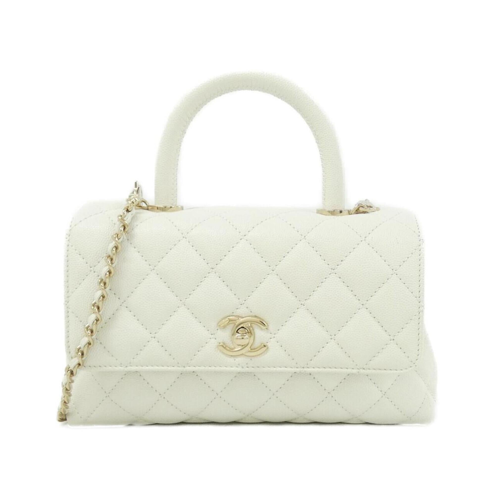 Chanel White Grained Calfskin Handbag (Pre-Owned)