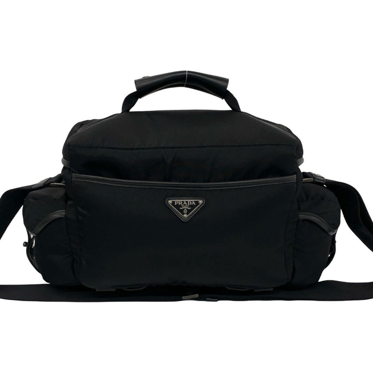 Prada Black Nylon Leather Shoulder Bag Vanity Bag (Pre-Owned)