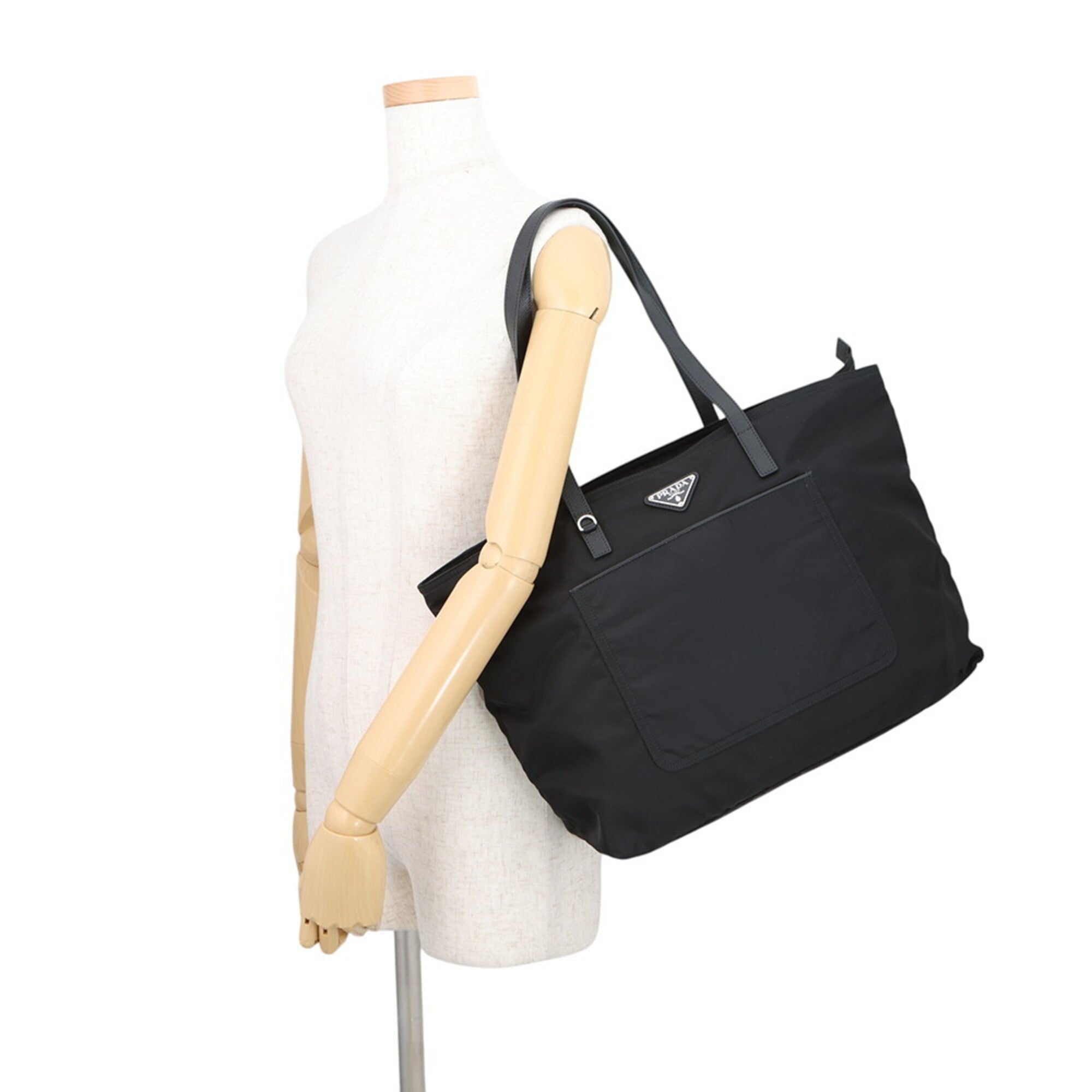 Prada Saffiano Black Nylon Leather Handbag Shopping Bag Tote Bag (Pre-Owned)