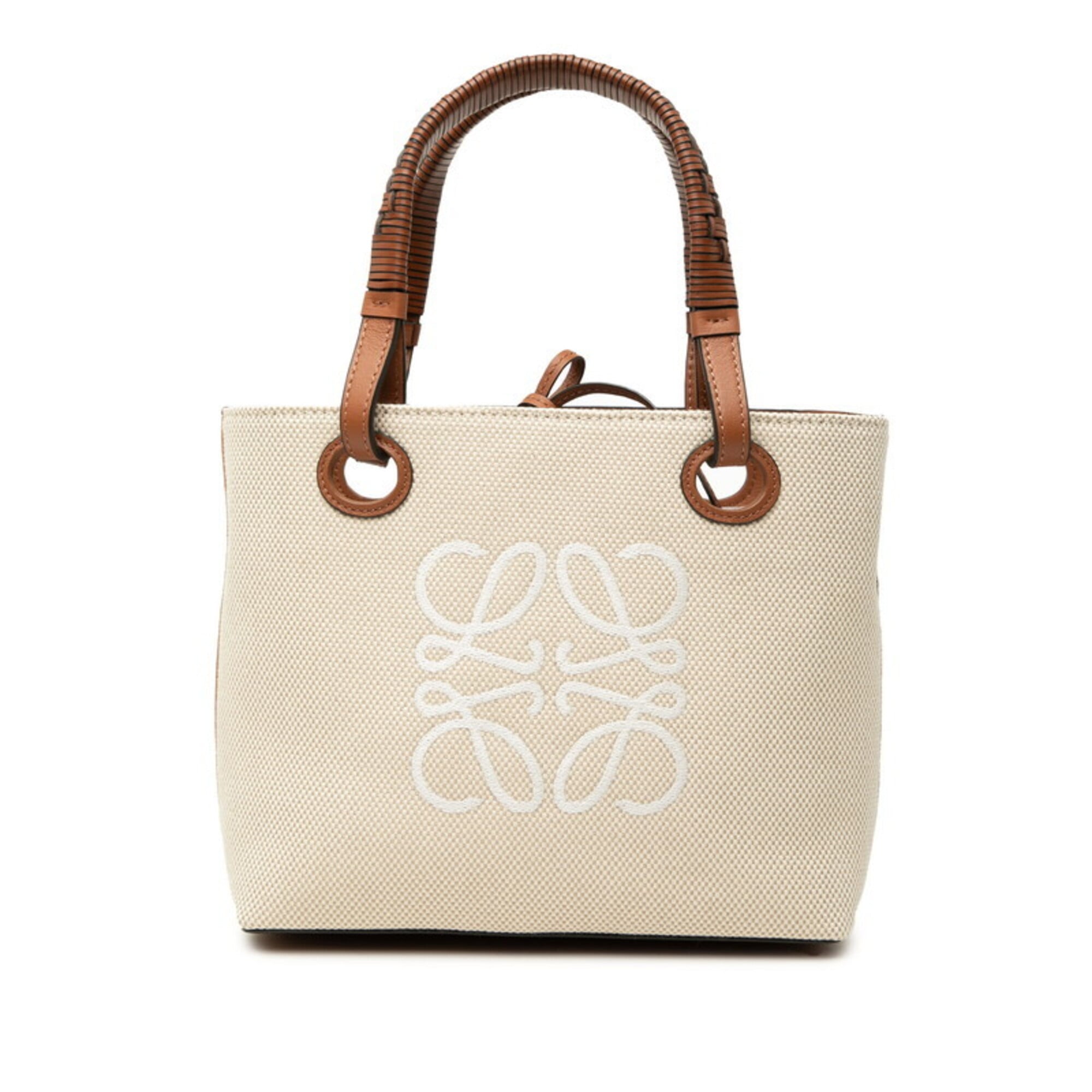 Loewe Beige Brown Canvas Leather Handbag Shoulder Bag (Pre-Owned)
