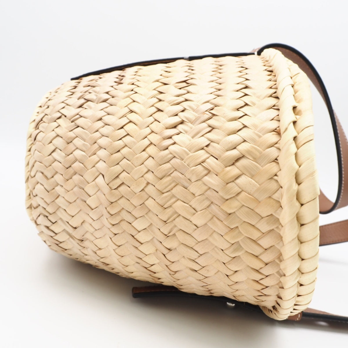 Loewe Beige Brown Navy Raffia Leather Basket Handbag (Pre-Owned)