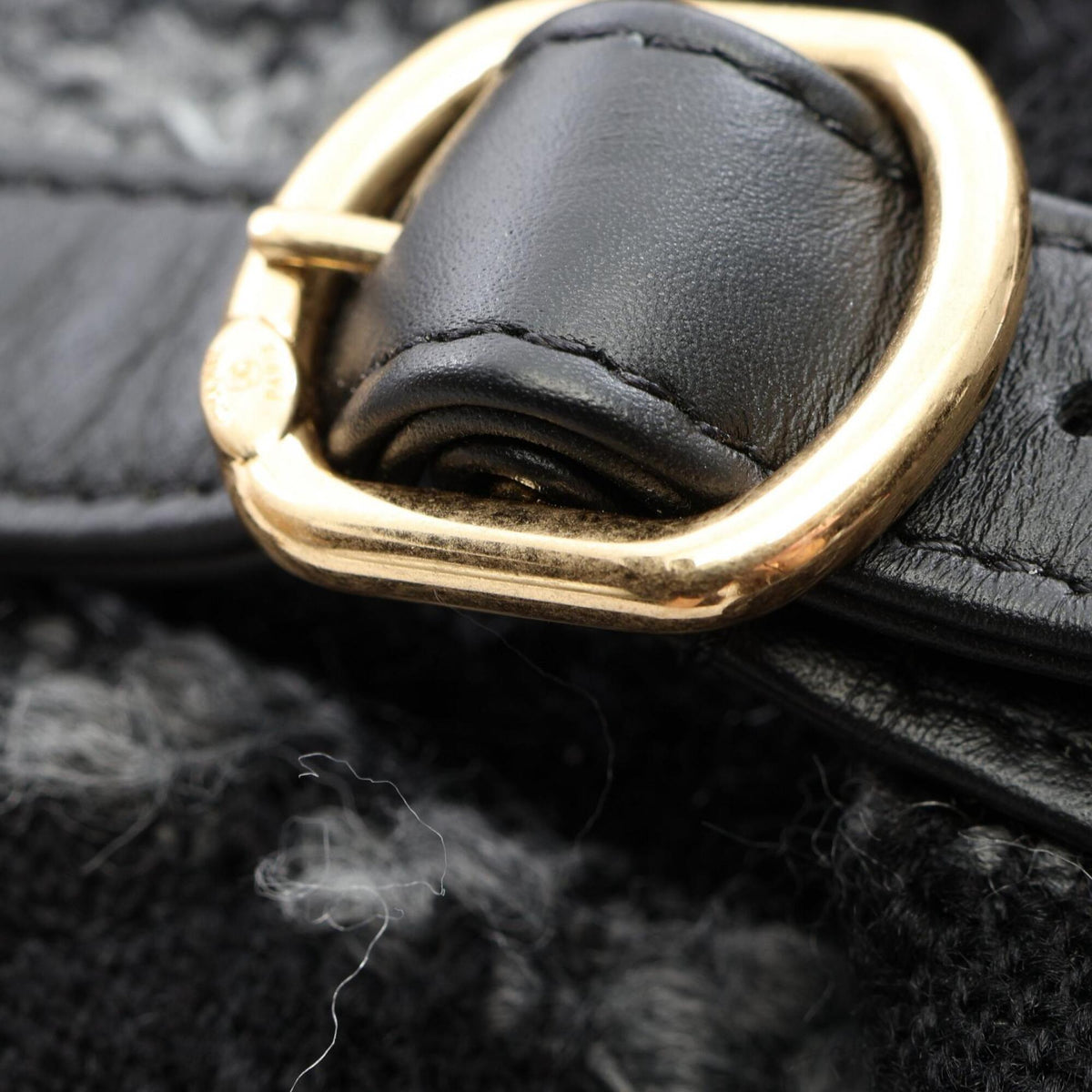 Chanel Black Gray Wool Backpack Handbag (Pre-Owned)