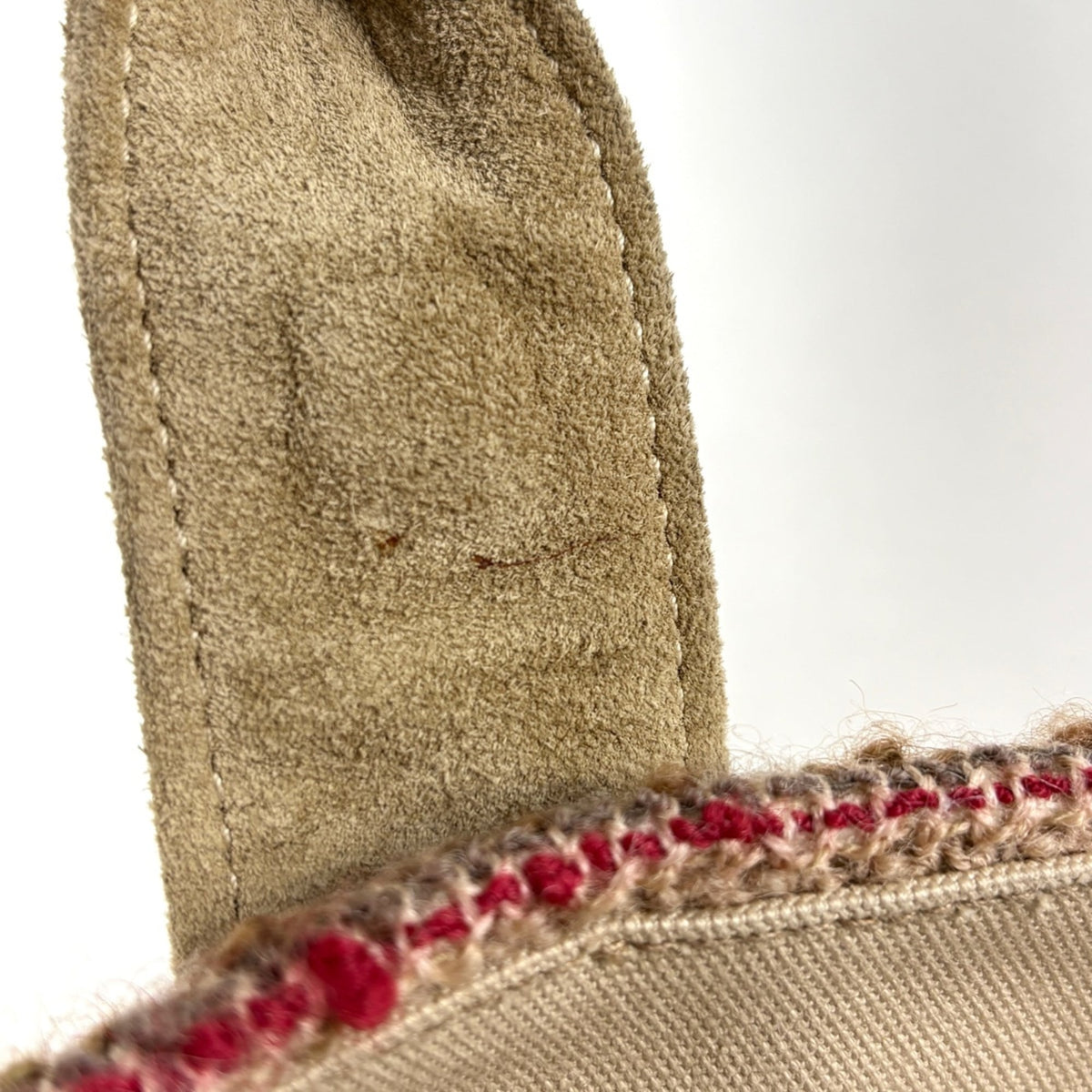 Prada Red Color Tweed Suede Tote Bag (Pre-Owned)