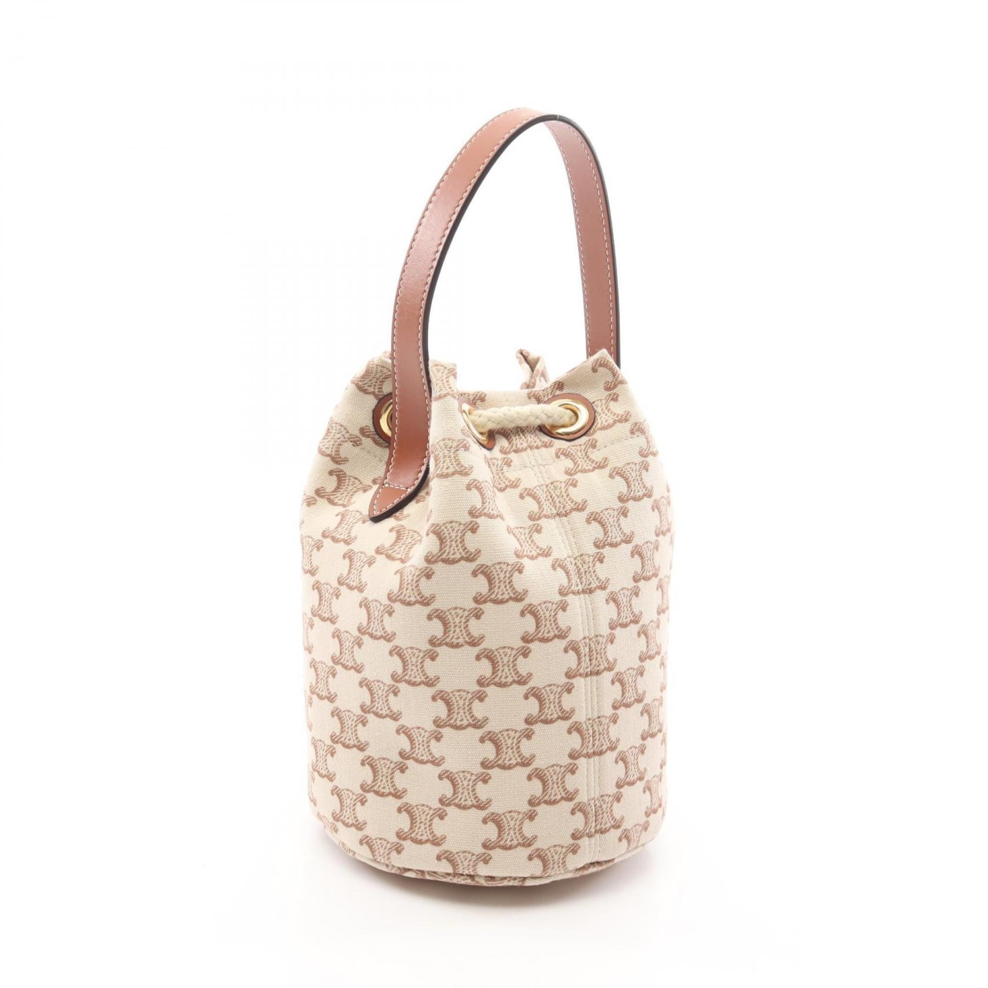 Celine Brown Ivory Canvas Leather Handbag (Pre-Owned)