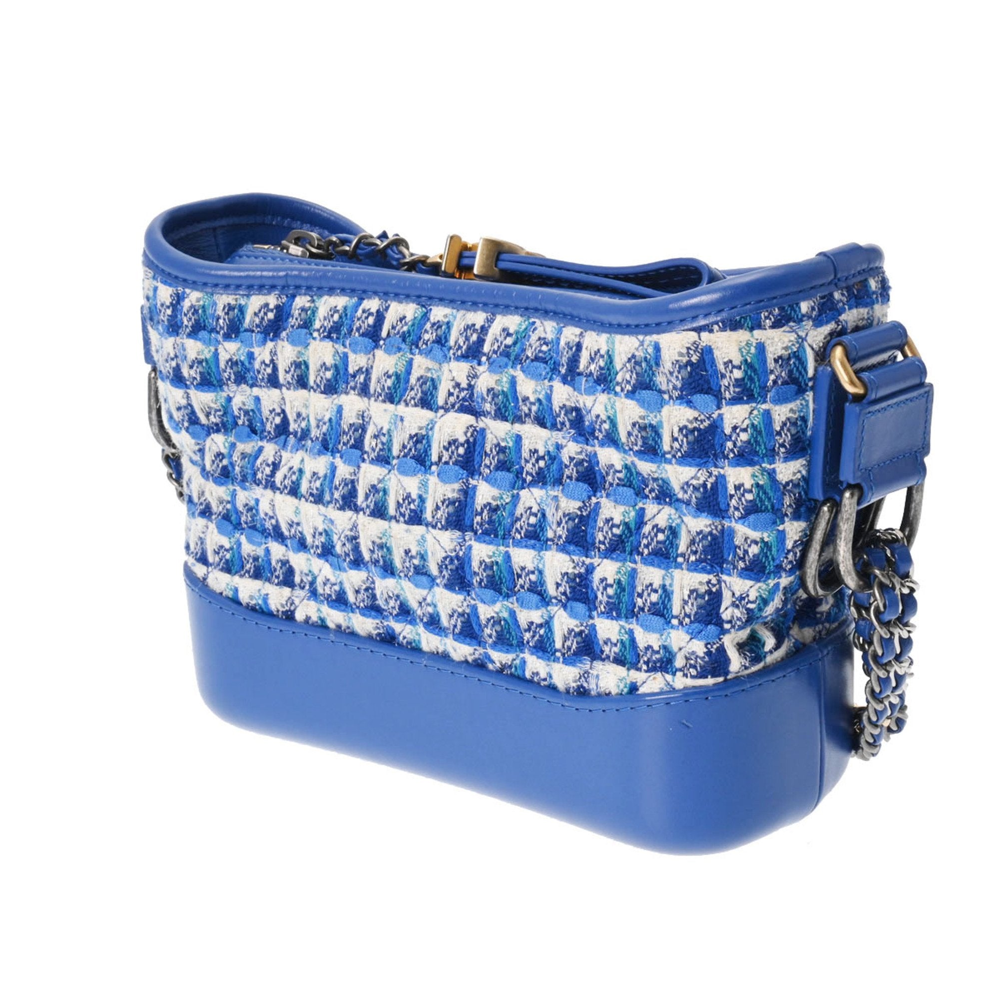 Chanel Blue Gold Tweed Leather Shoulder Bag (Pre-Owned)