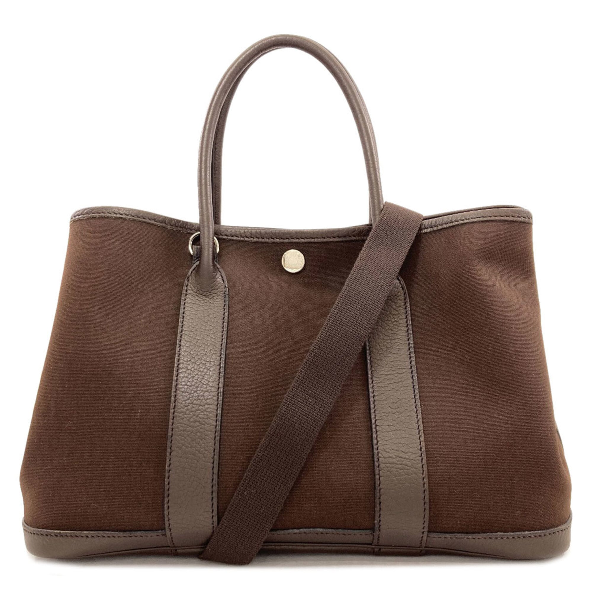 Hermes Dark Brown Toile Officier Tote Bag (Pre-Owned)