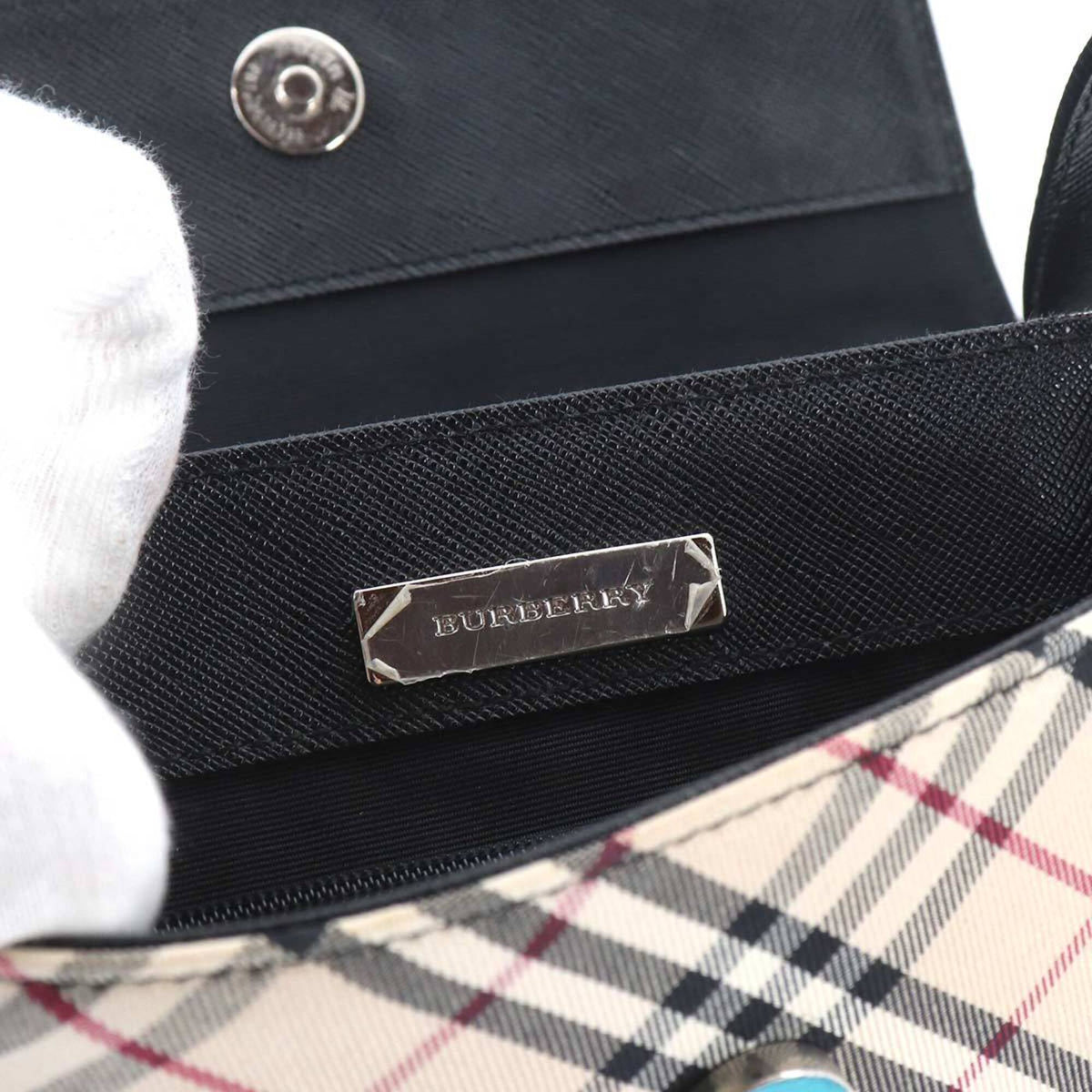Burberry Beige Black Canvas Leather Handbag Shoulder Bag (Pre-Owned)