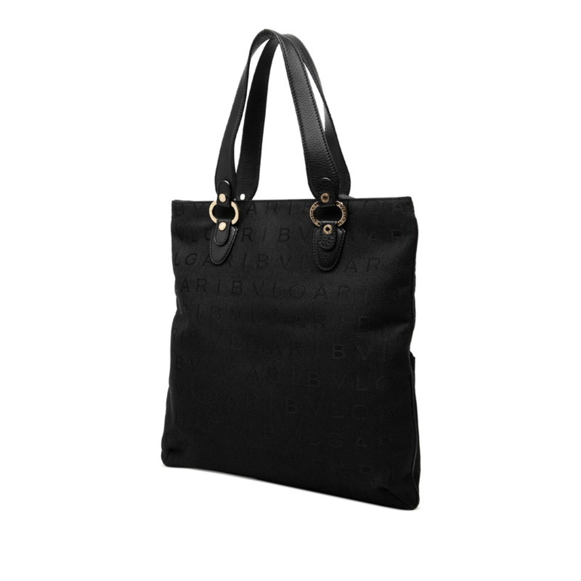 Bvlgari Black Canvas Leather Handbag Tote Bag (Pre-Owned)