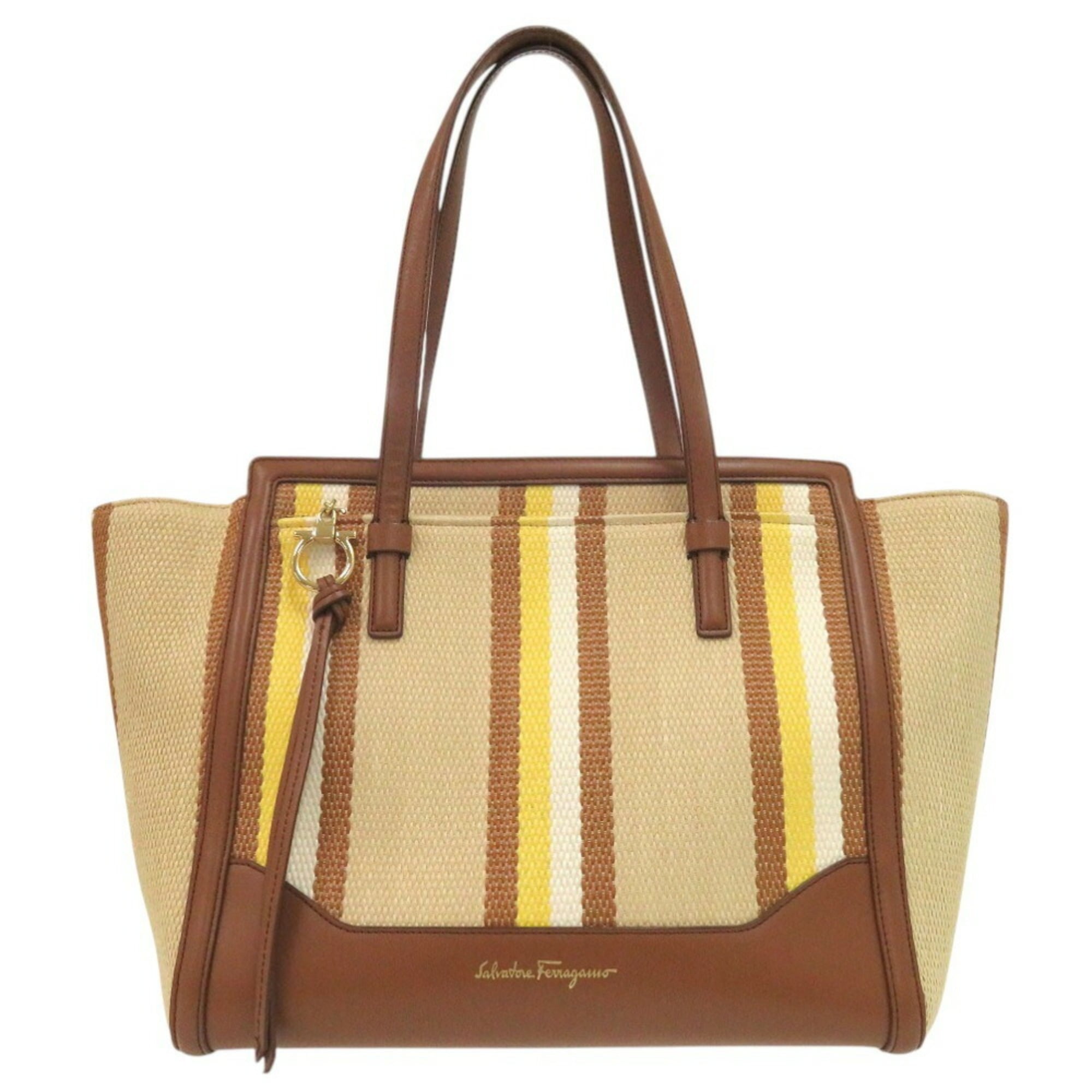 Salvatore Ferragamo Multi-Color Leather Canvas Tote Bag (Pre-Owned)