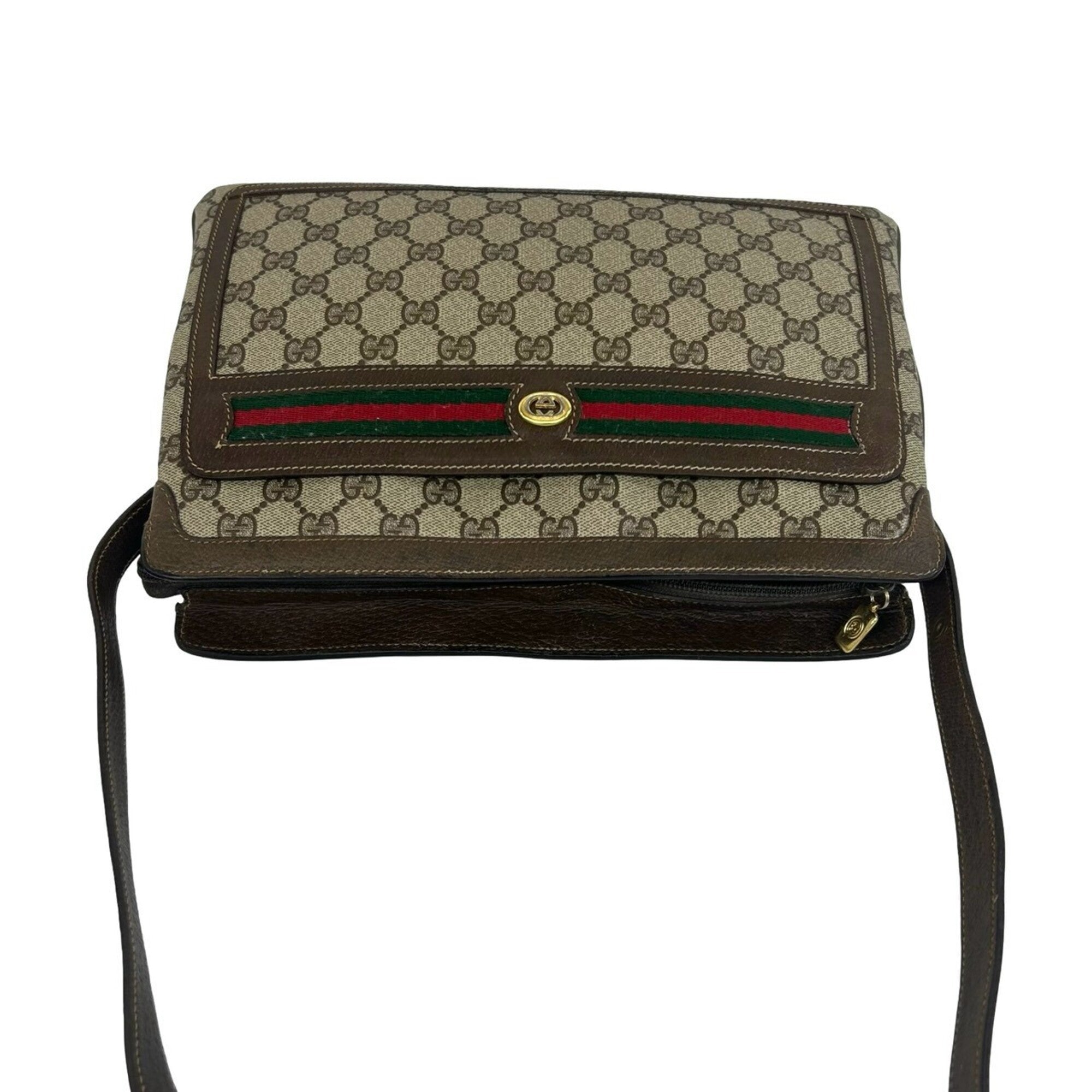 Gucci Brown Green Red Color Leather Pvc Shoulder Bag (Pre-Owned)
