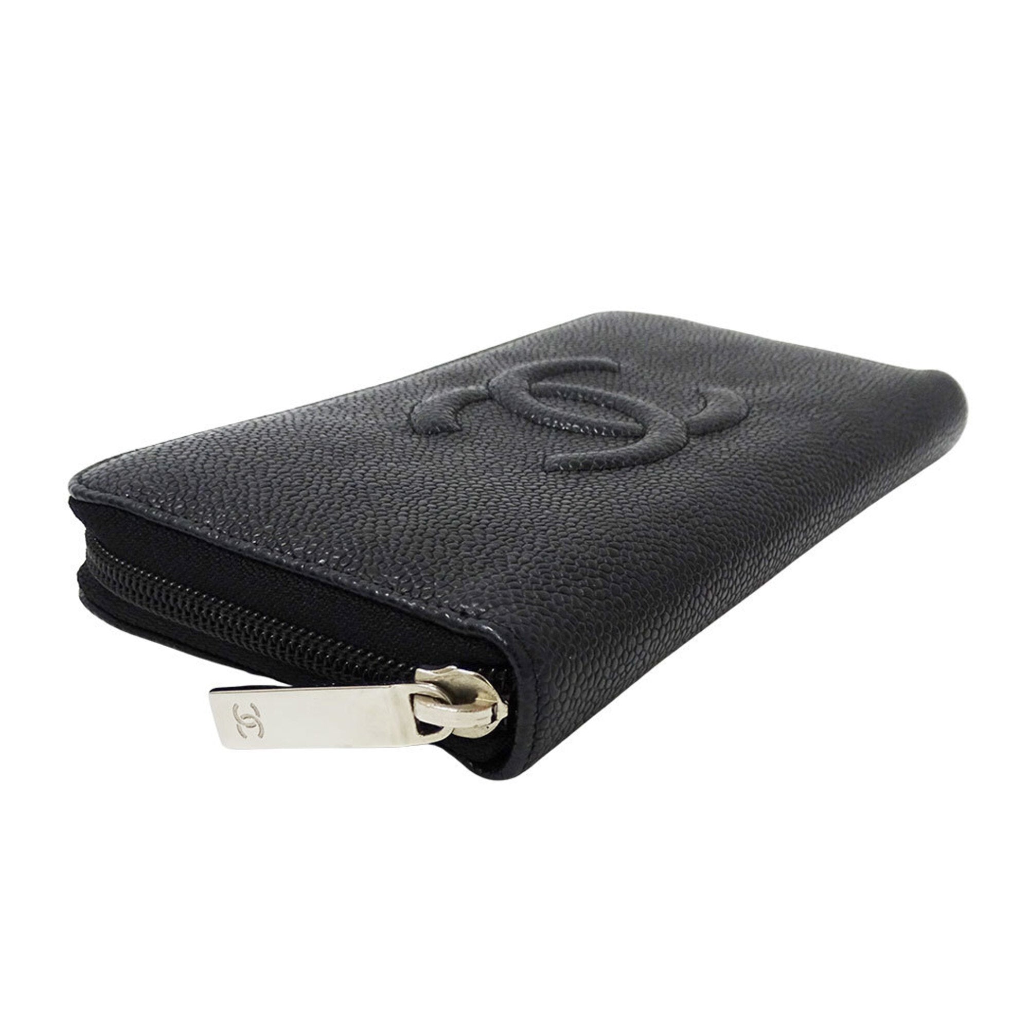 Chanel Black Grained Calfskin Long Wallet (Bi-Fold) (Pre-Owned)