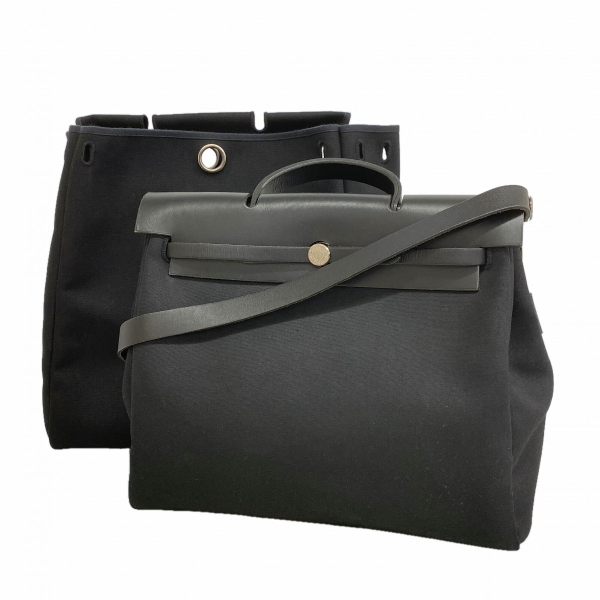 Hermes Black Toile Officier Handbag (Pre-Owned)