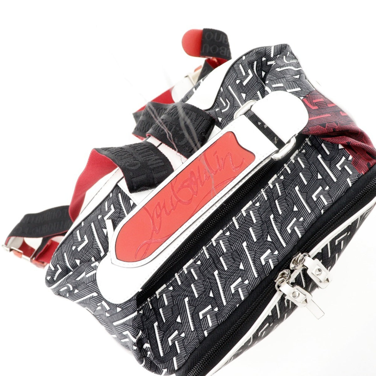 Christian Louboutin Black Red Color Nylon Backpack (Pre-Owned)