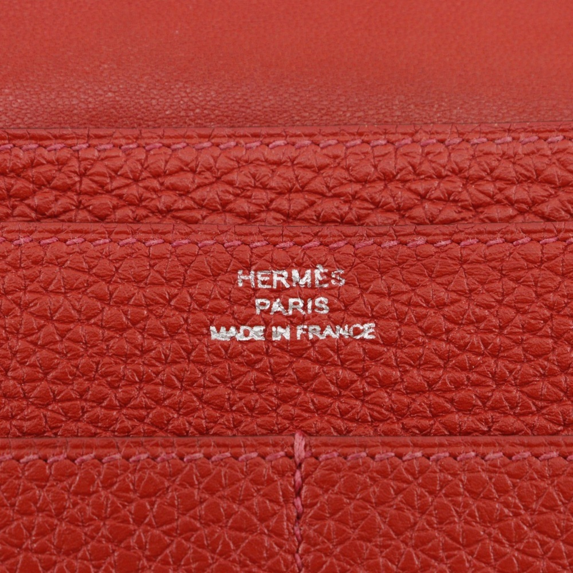 Hermes Dogon Red Color Taurillon Clemence Leather Long Wallet (Bi-Fold) (Pre-Owned)