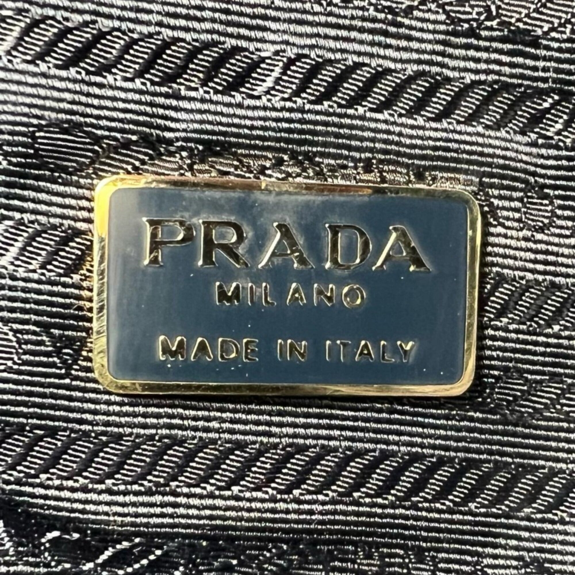 Prada Dark Navy White Leather Shoulder Bag (Pre-Owned)