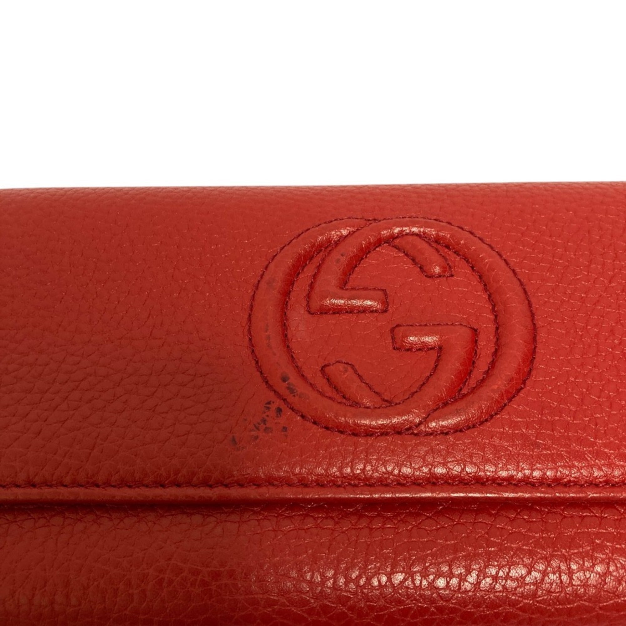 Gucci Red Color Leather Long Wallet (Bi-Fold) (Pre-Owned)