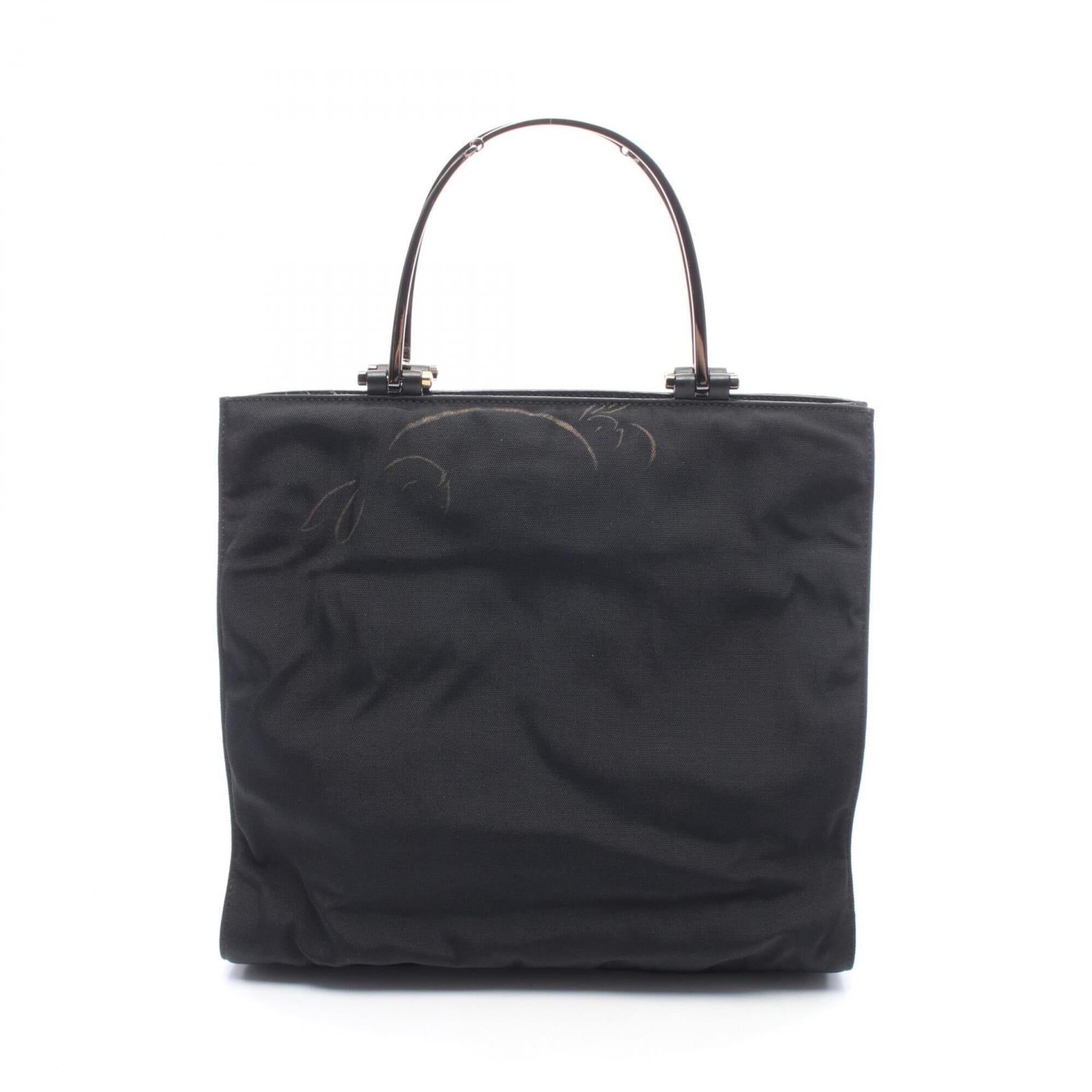 Gucci Black Leather Nylon Canvas Handbag Tote Bag (Pre-Owned)