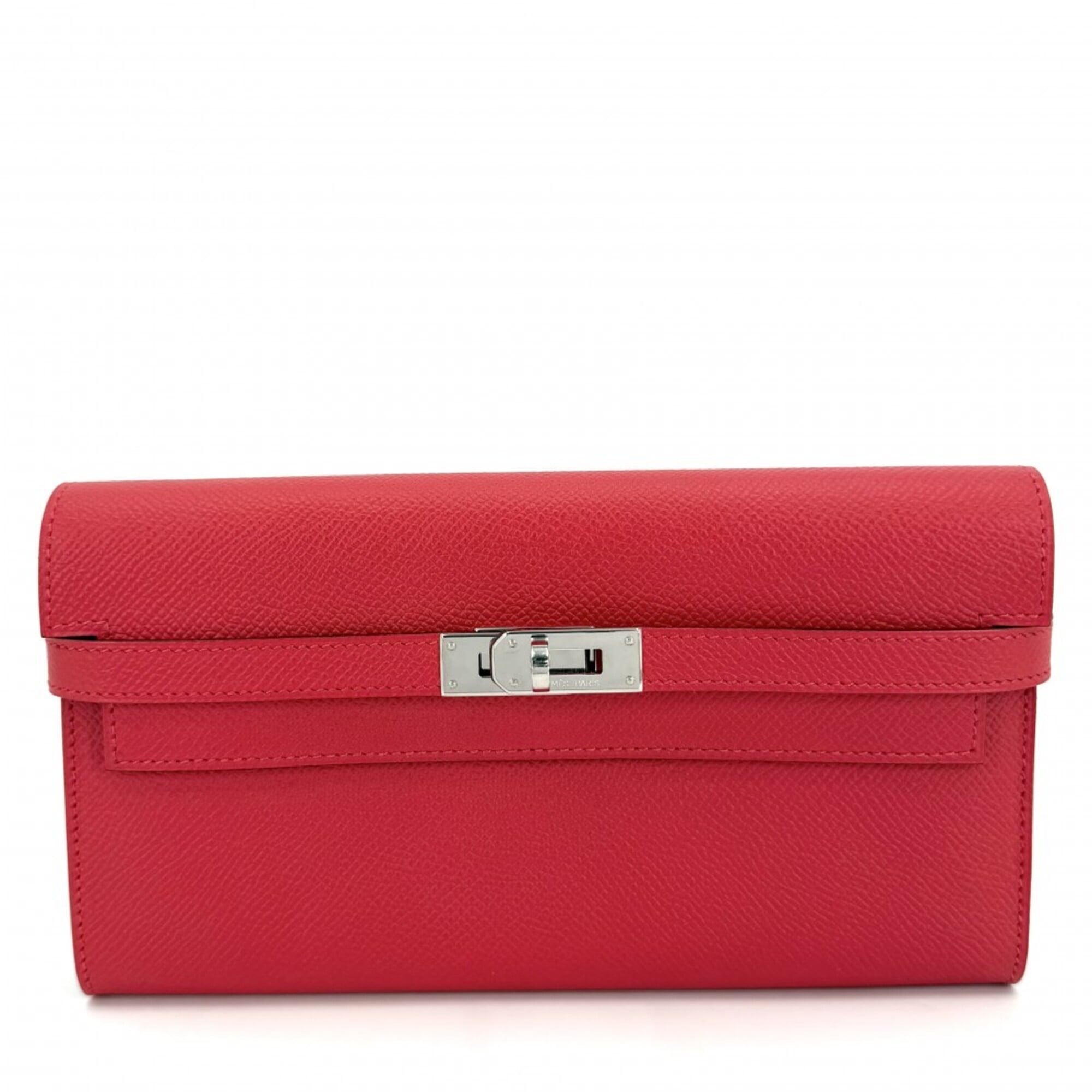 Hermes Red Color Epsom Leather Long Wallet (Bi-Fold) (Pre-Owned)
