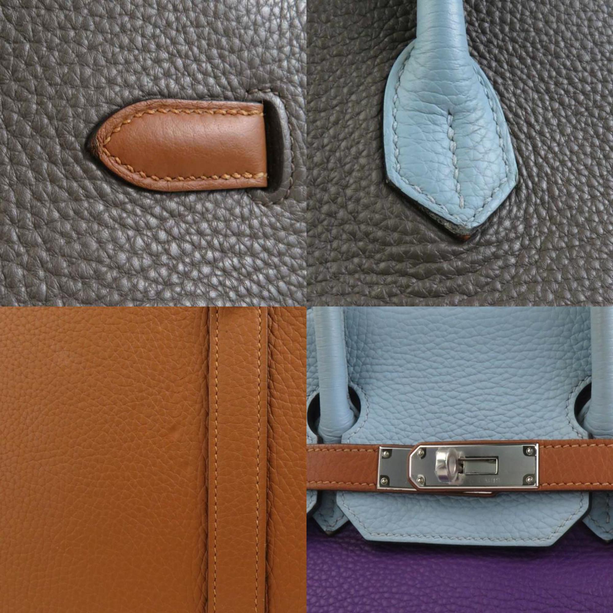 Hermes Blue Obscurs Etain Etoupe Gray Ultra Violet Taurillon Clemence Leather Handbag (Pre-Owned)