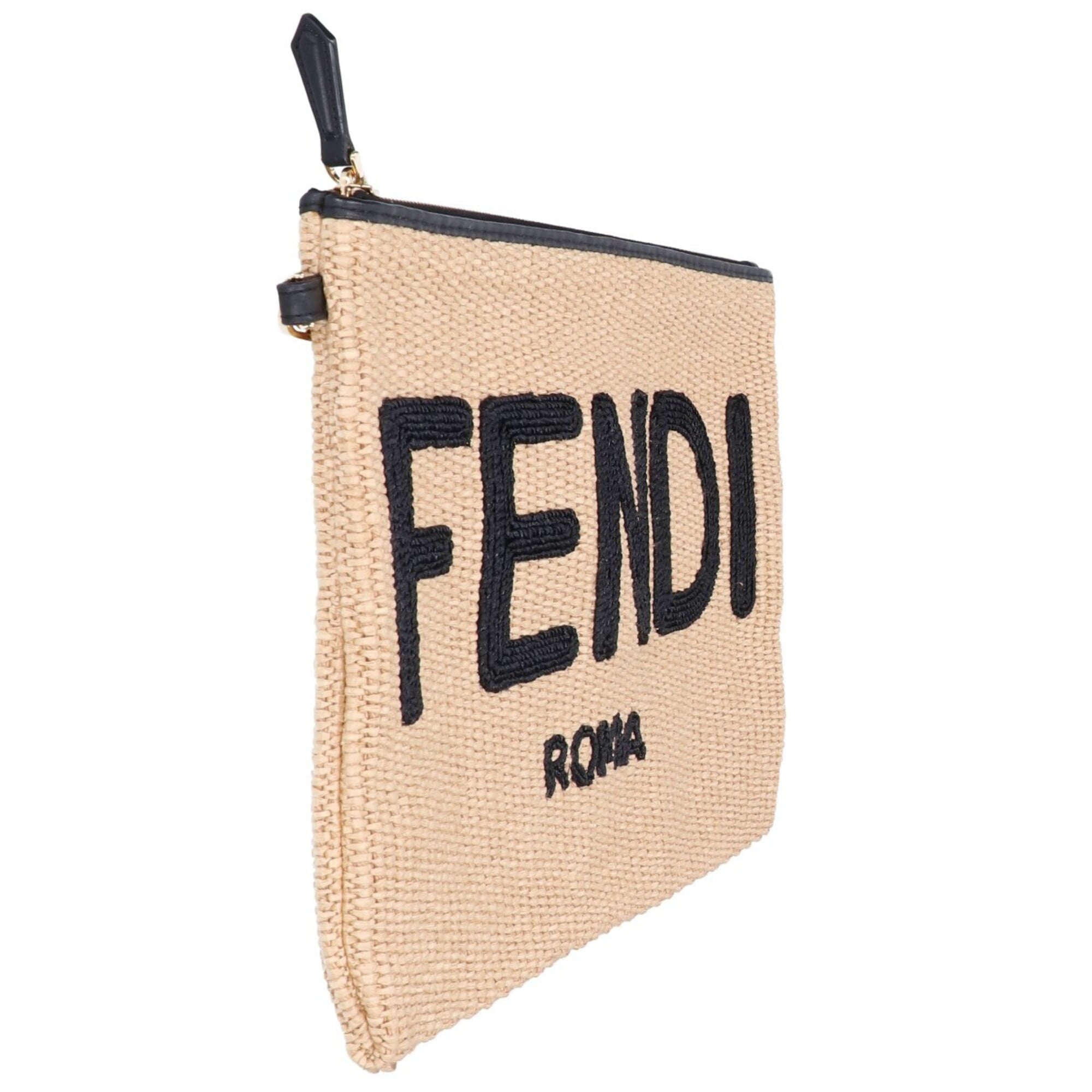 Fendi Beige Black Raffia Clutch Bag (Pre-Owned)