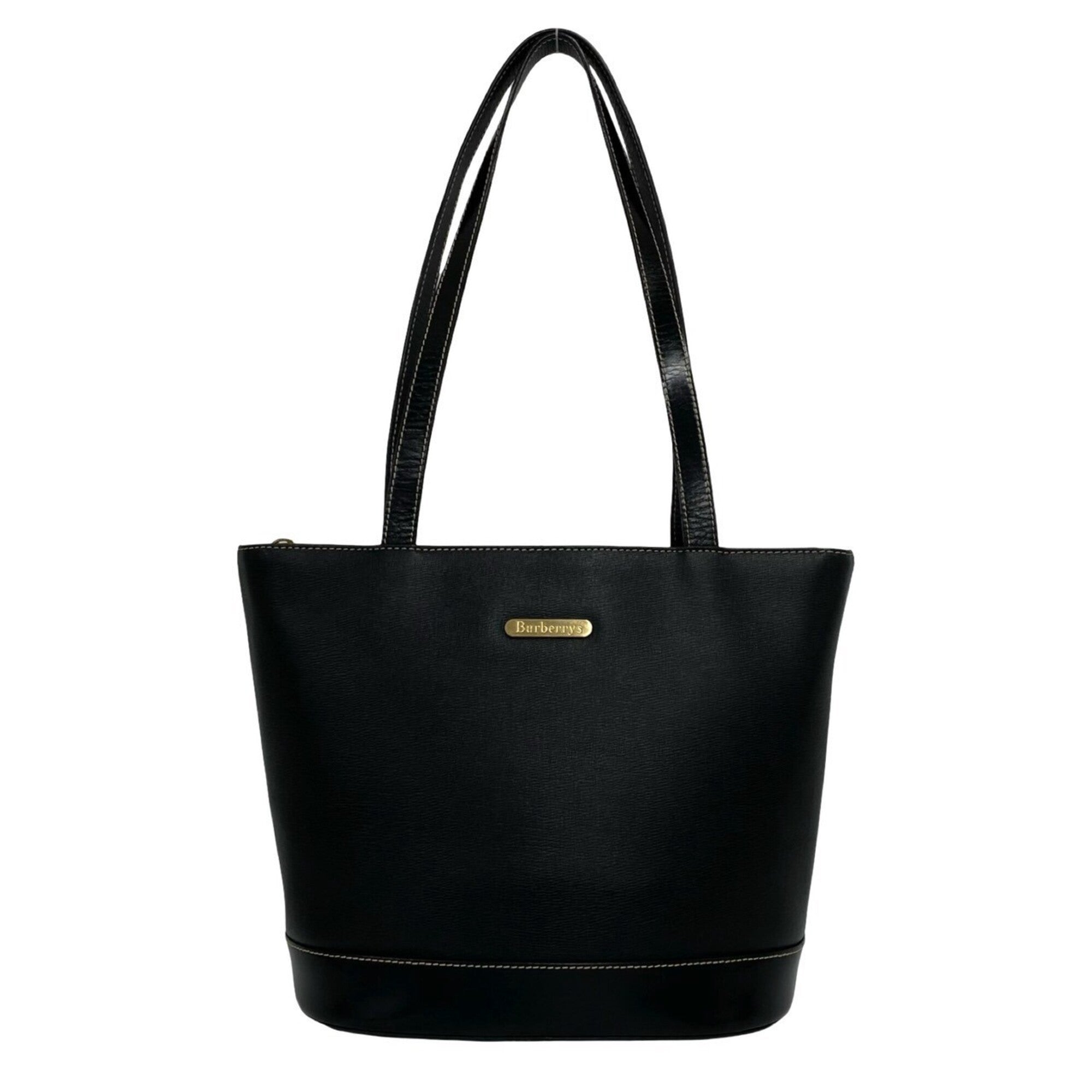 Burberry Black Leather Handbag Tote Bag (Pre-Owned)