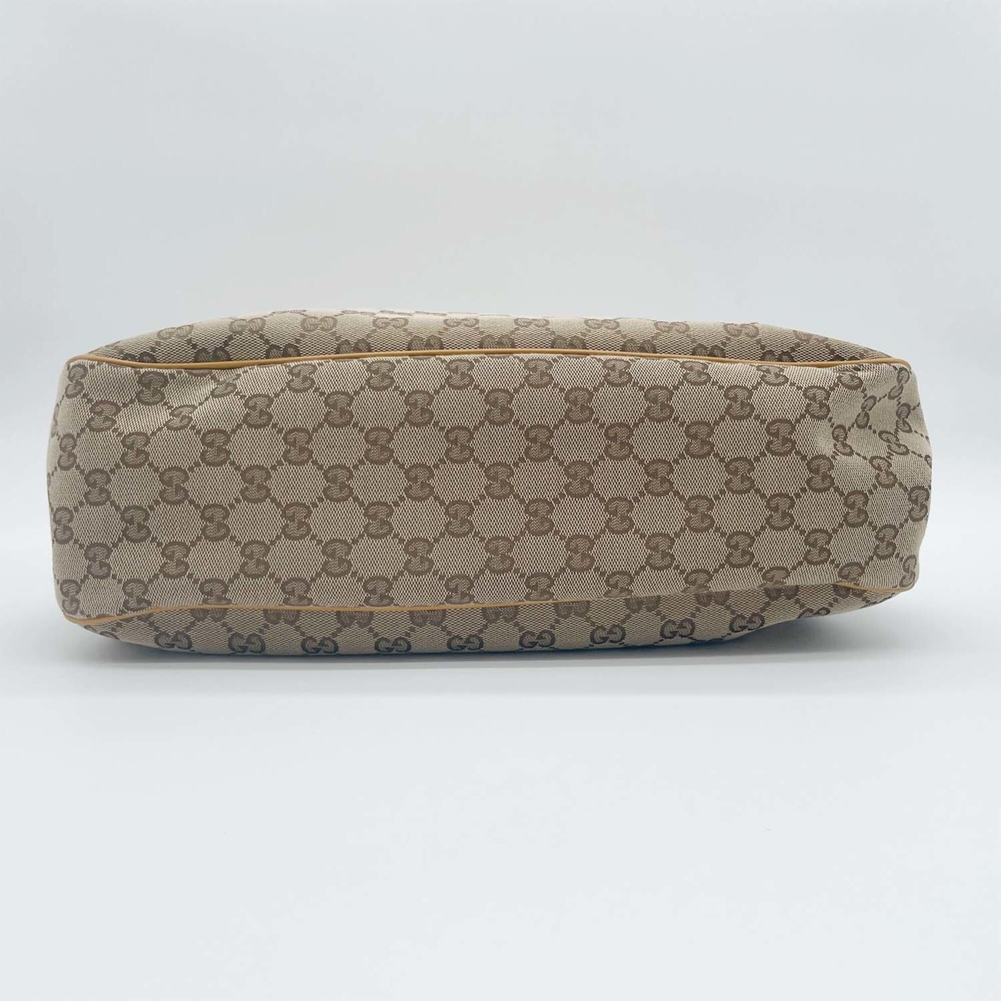 Gucci Brown Yellow Canvas Leather Handbag Tote Bag (Pre-Owned)