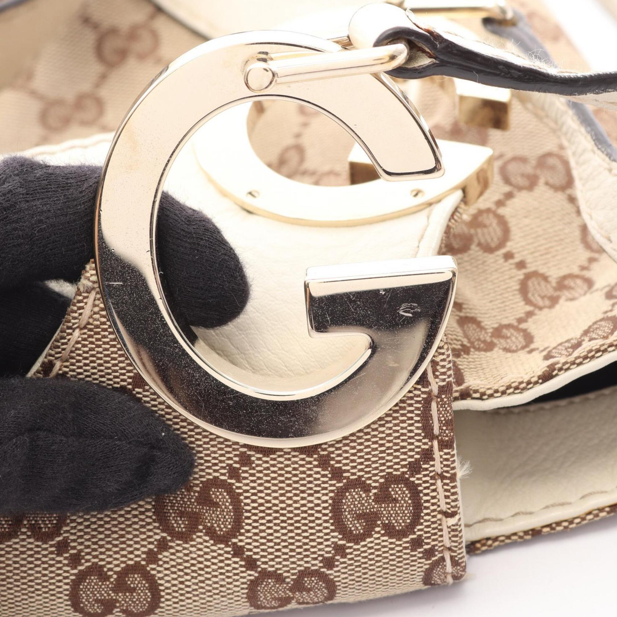 Gucci Beige Ivory Canvas Leather Shoulder Bag (Pre-Owned)