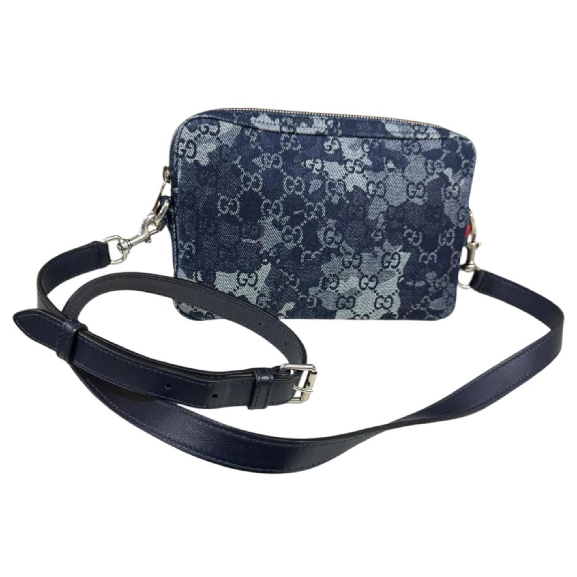 Gucci Navy Denim Leather Shoulder Bag (Pre-Owned)