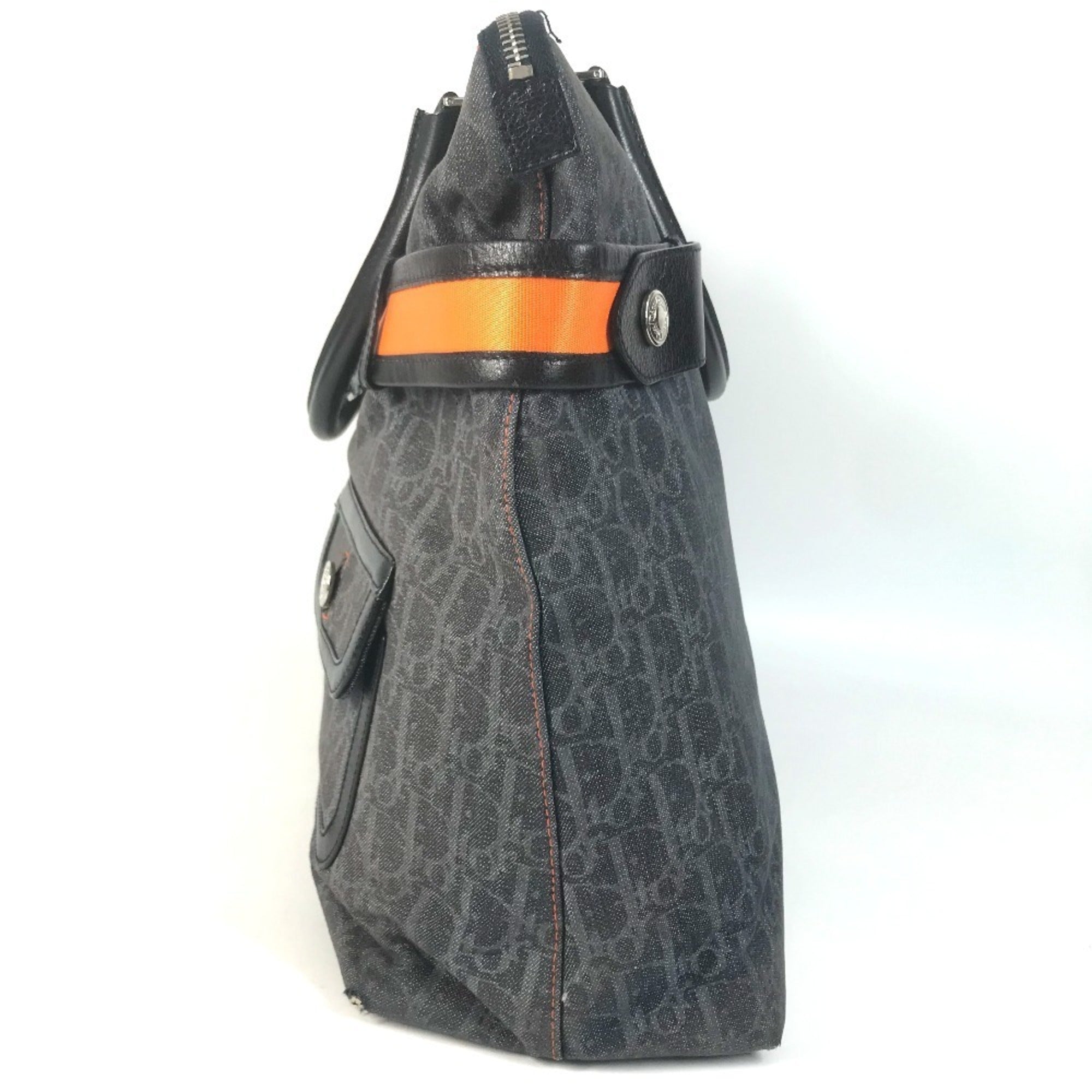 Christian Dior Blue Orange Leather Canvas Handbag Shoulder Bag Tote Bag (Pre-Owned)