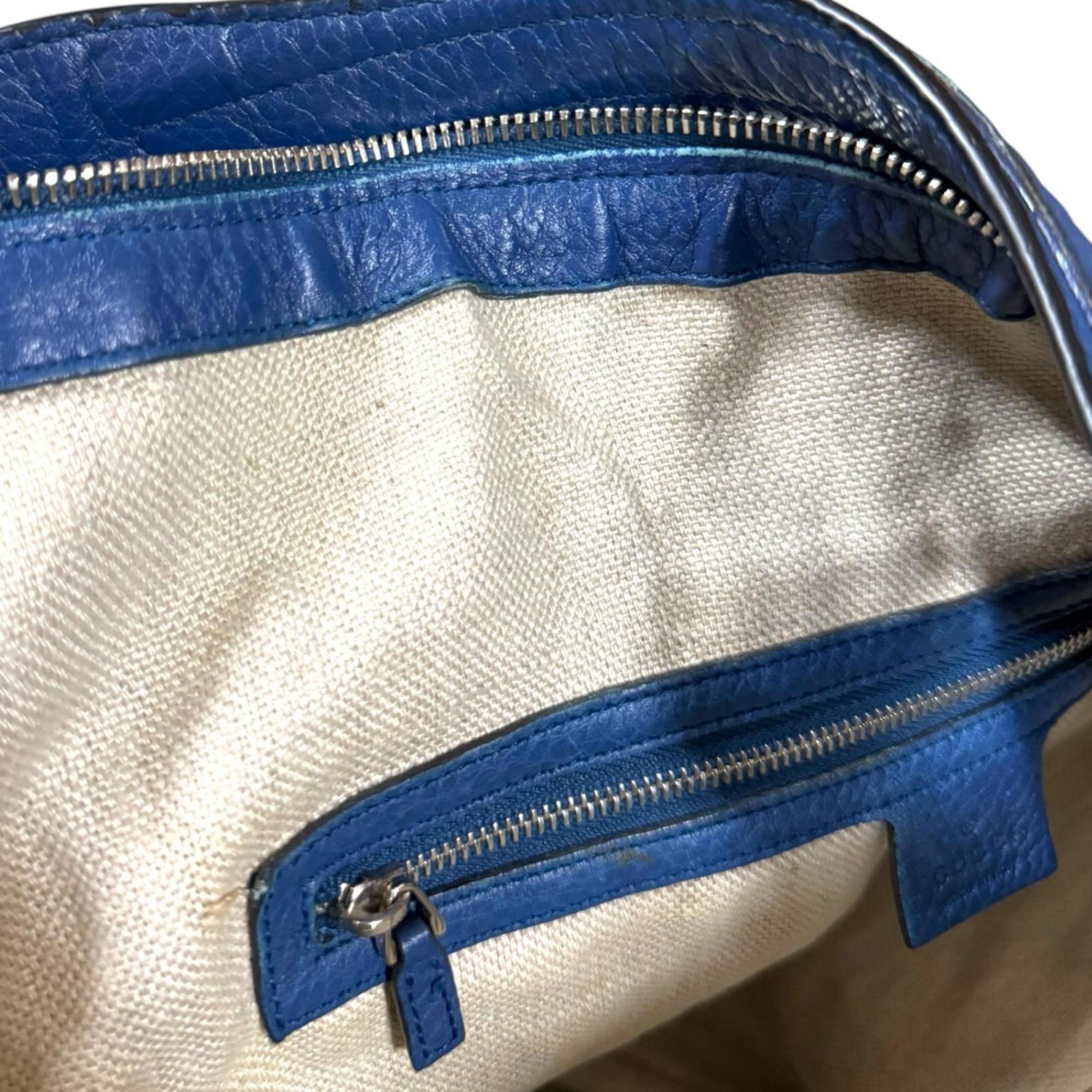 Gucci Blue Leather Shoulder Bag Tote Bag (Pre-Owned)