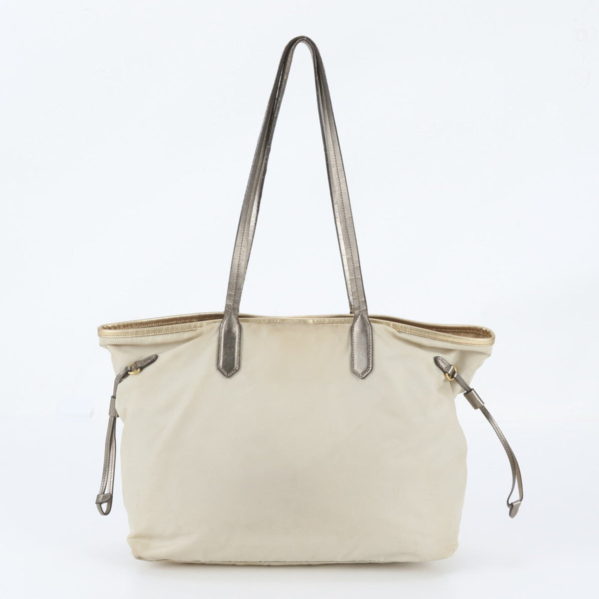Prada Beige Leather Nylon Handbag Shoulder Bag Tote Bag (Pre-Owned)