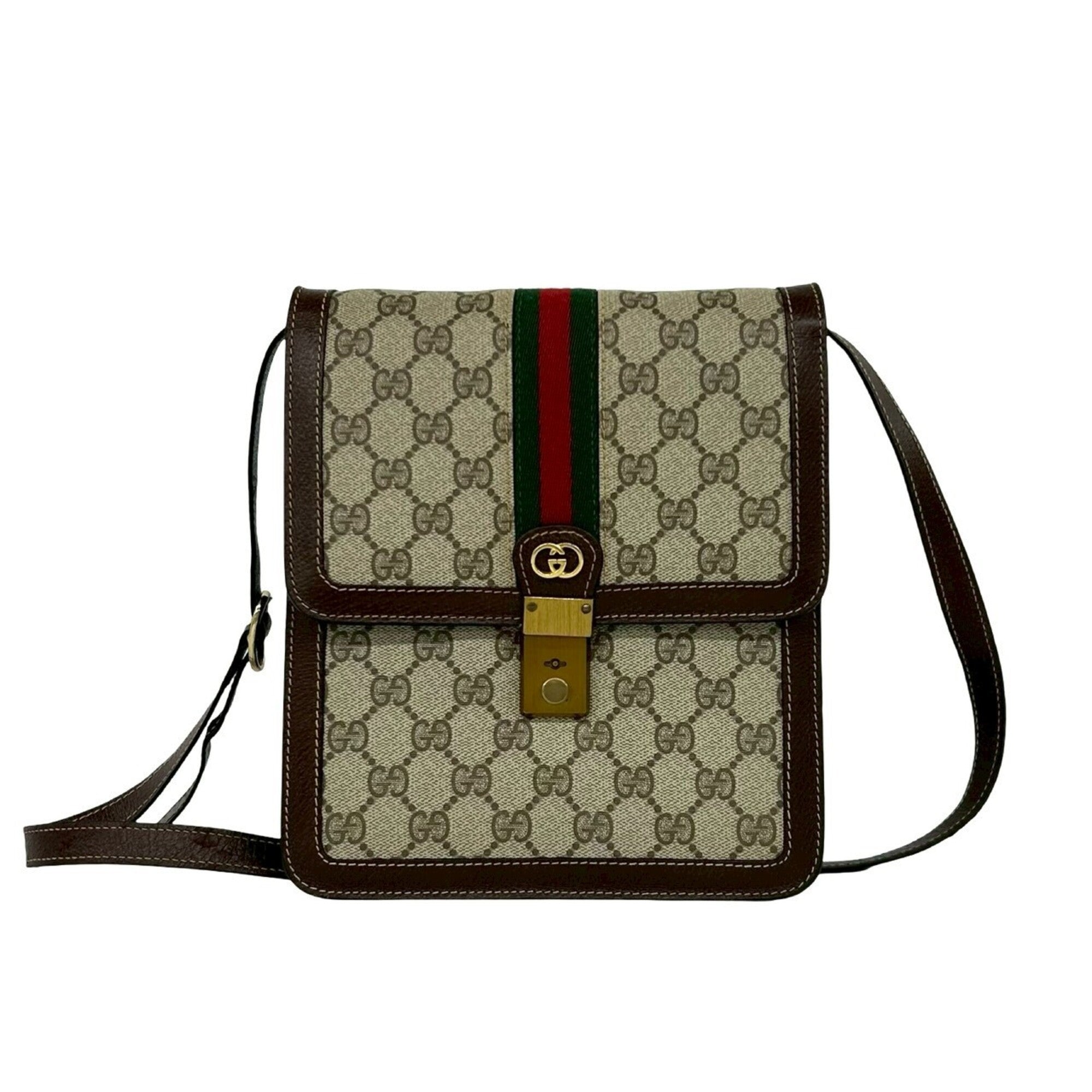 Gucci Brown Green Red Color Leather Pvc Shoulder Bag (Pre-Owned)