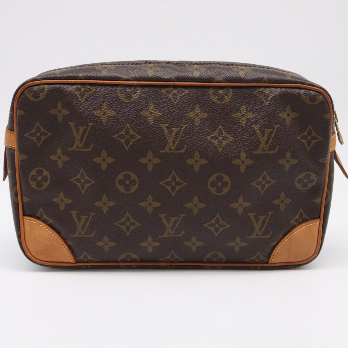 Louis Vuitton Monogram Beige Brown Coated Canvas Leather Clutch Bag (Pre-Owned)