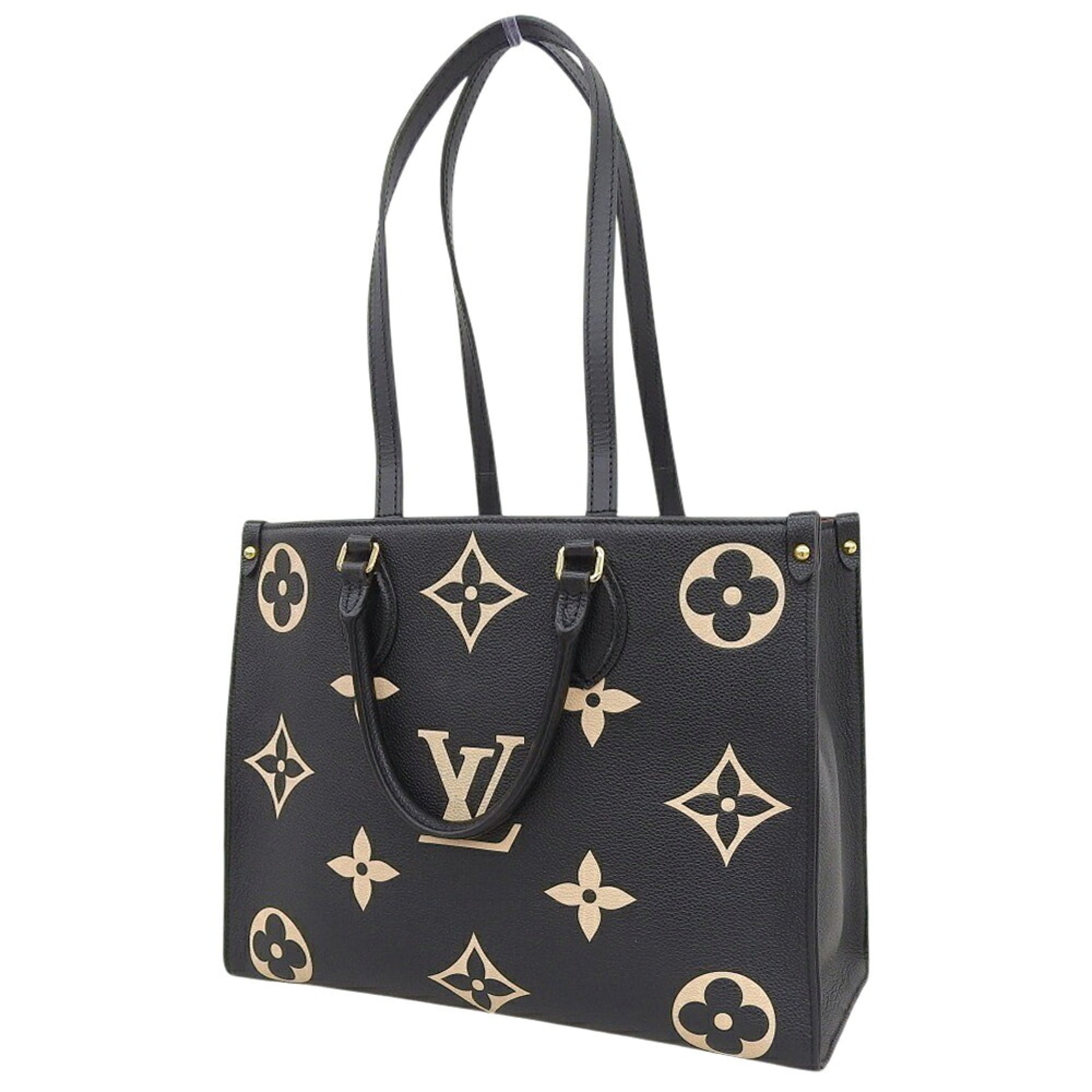 Louis Vuitton Beige Black Leather Tote Bag (Pre-Owned)