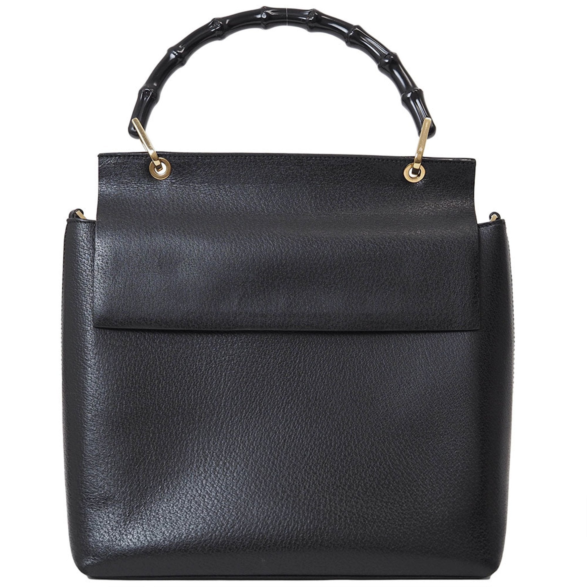 Gucci Bamboo Black Leather Handbag Shoulder Bag (Pre-Owned)