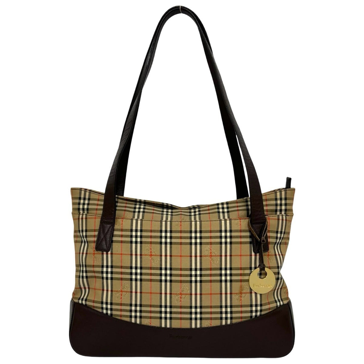 Burberry Beige Brown Canvas Leather Handbag Tote Bag (Pre-Owned)