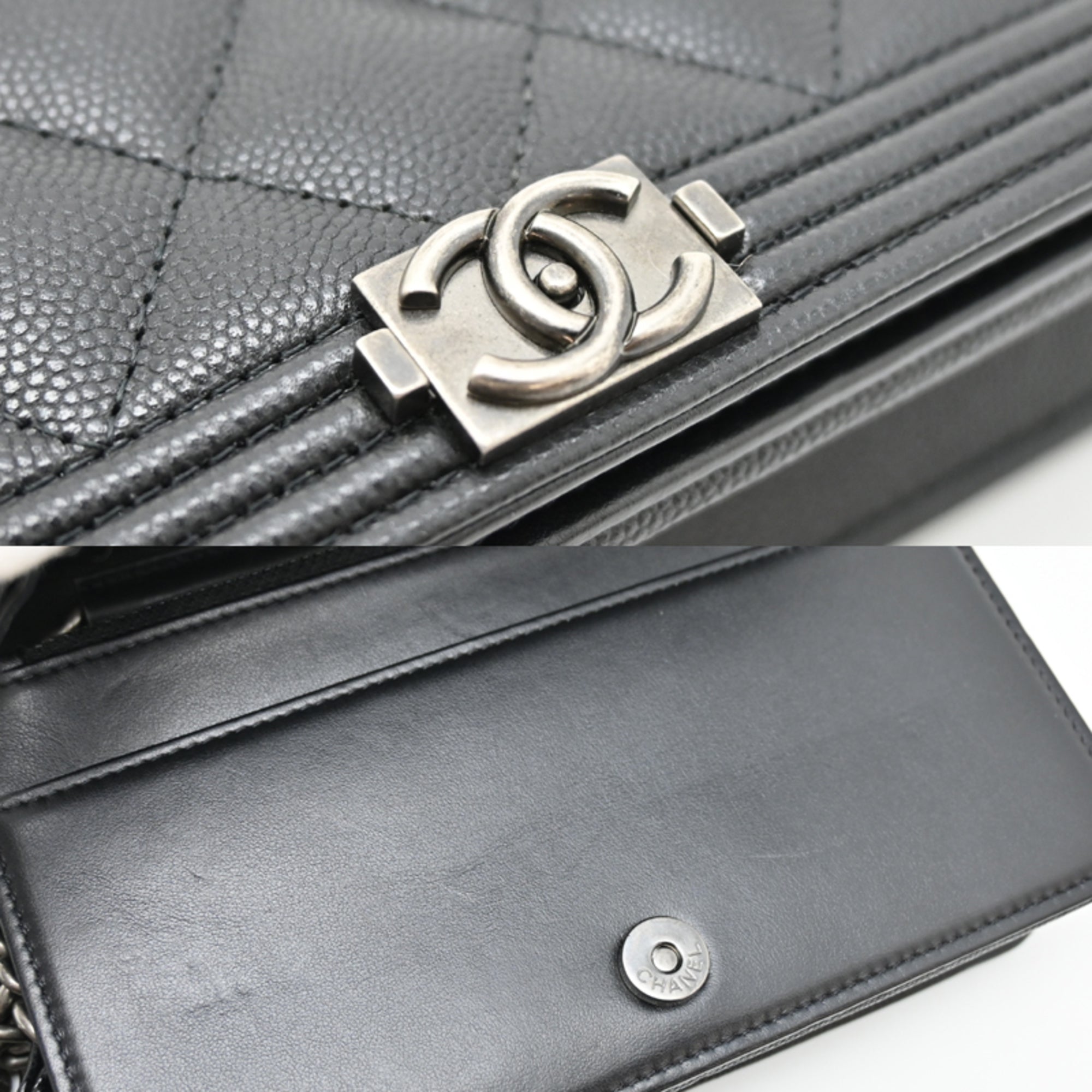 Chanel Black Grained Calfskin Chain/Shoulder Wallet (Pre-Owned)